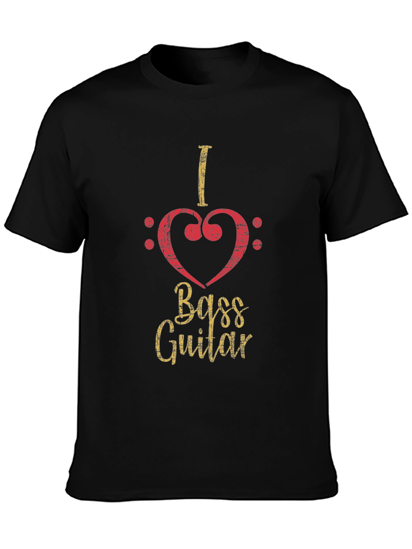 Black I Love Bass Guitar Black T-Shirt view 3