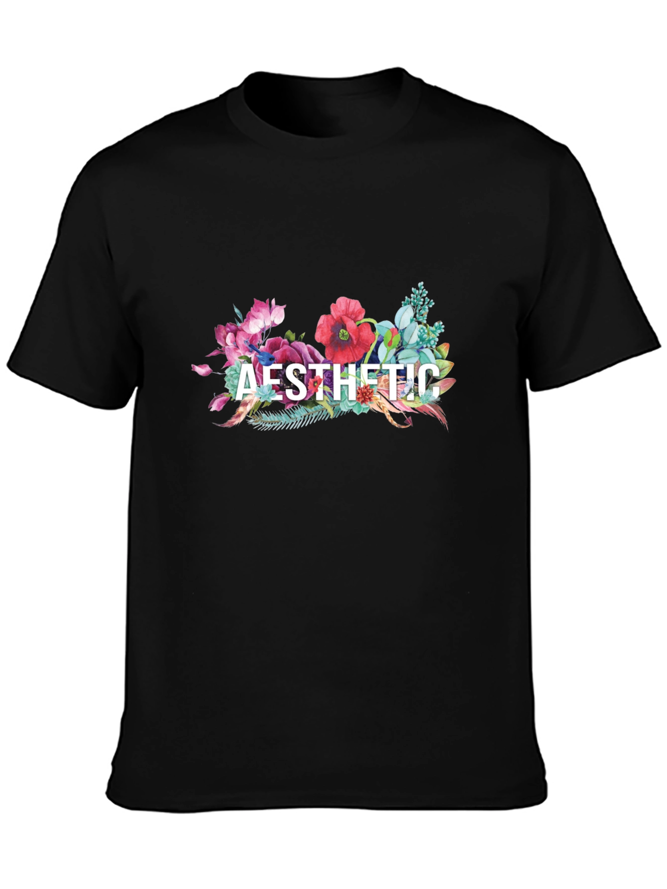 Black Aesthetic Floral Graphic Tee - Black view 3