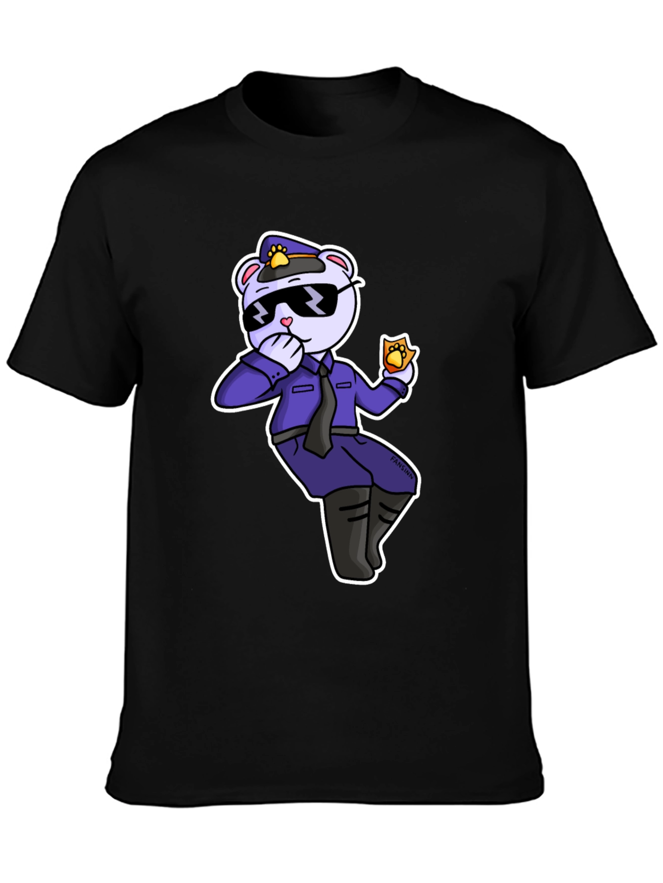 Black Cool Cartoon Bear Police T-Shirt view 3