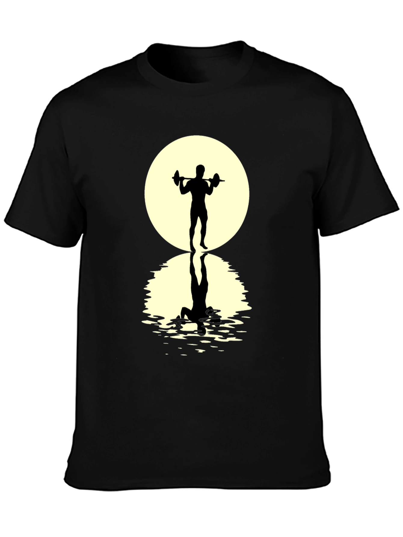 Black Weightlifter Silhouette T-Shirt - Moonlit Reflection view 3