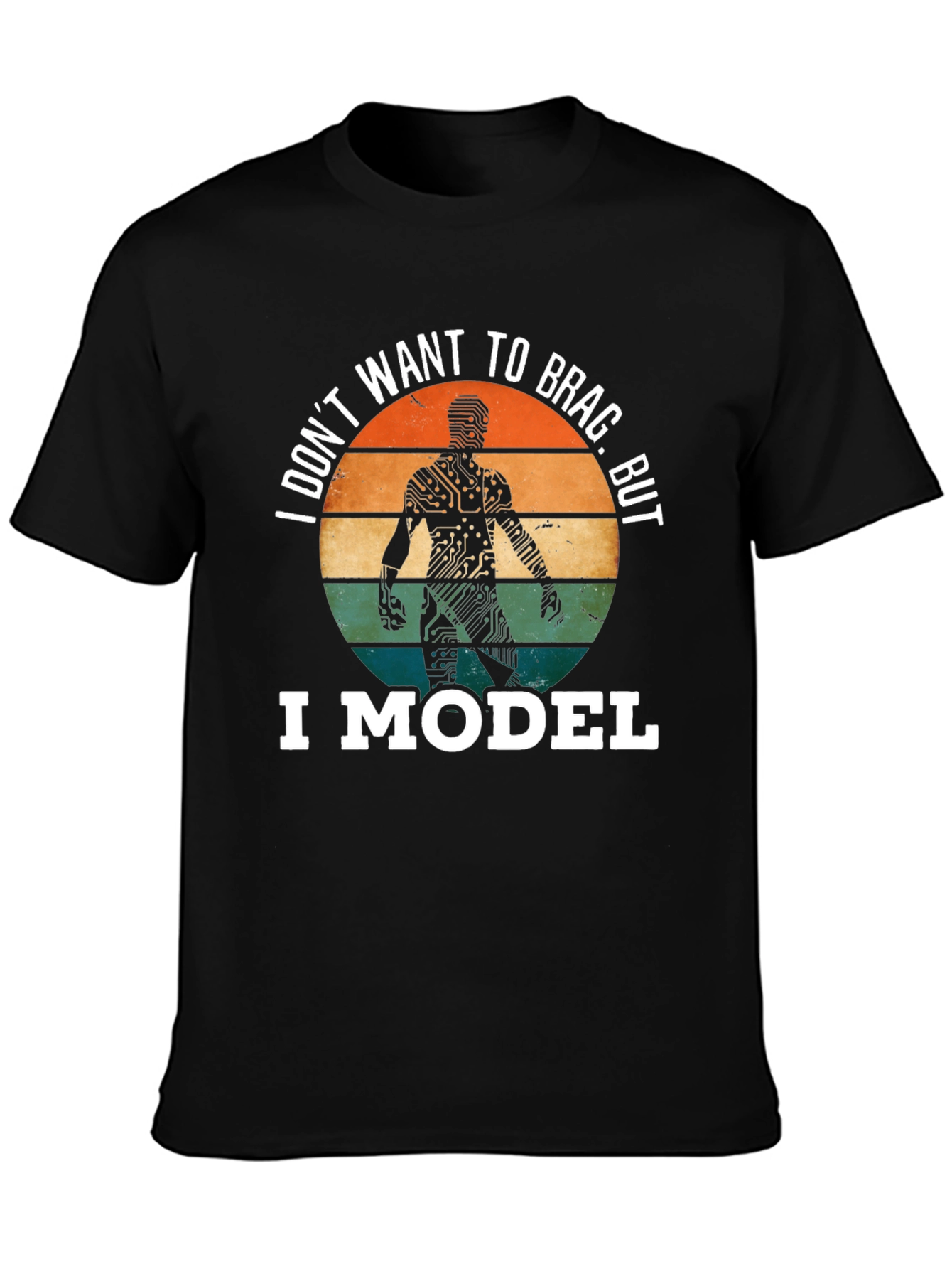 Black I Model T-Shirt: Circuit Board Man Funny Tee view 3