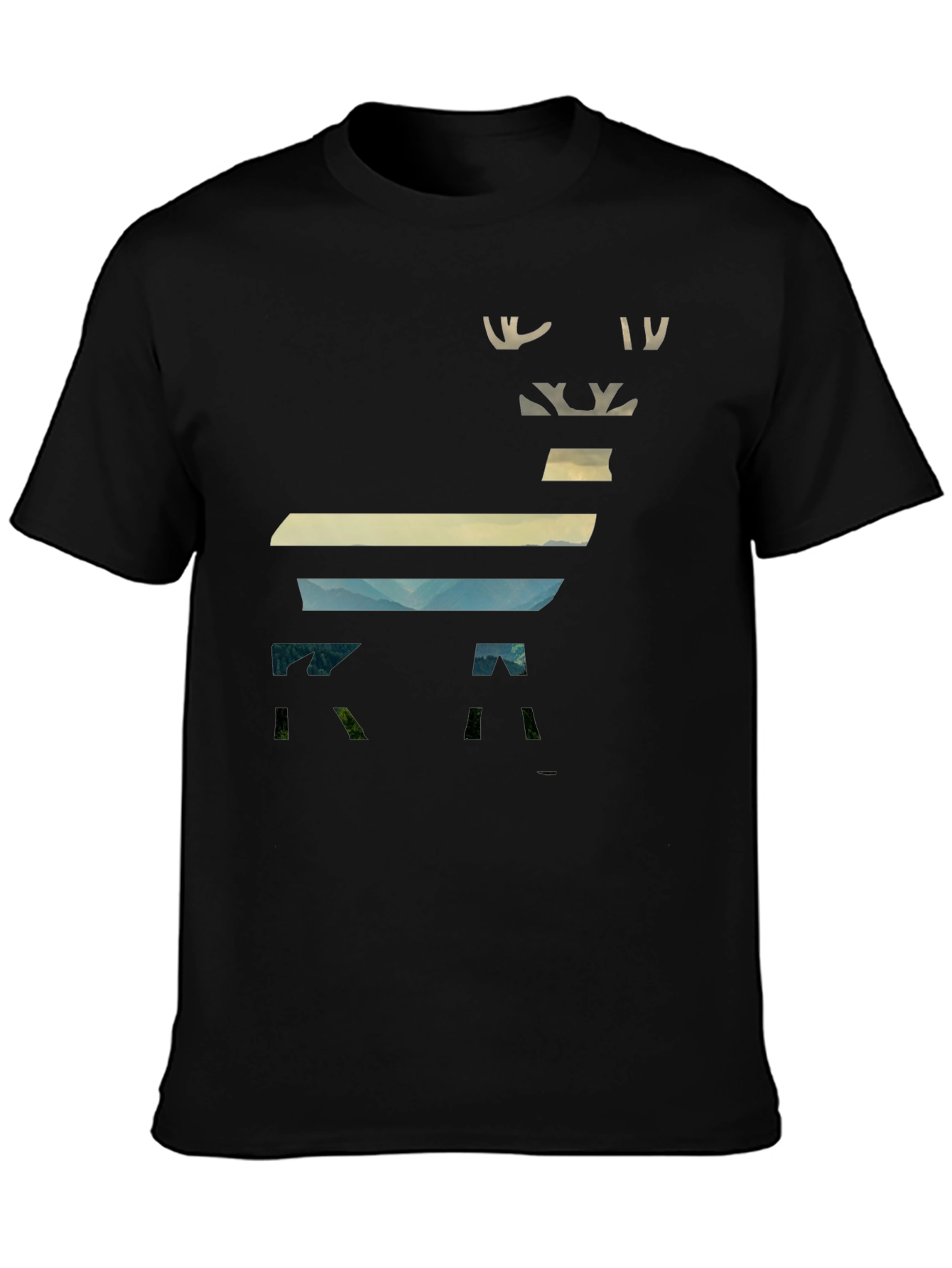 Black Abstract Deer Graphic Men's Black T-Shirt view 3