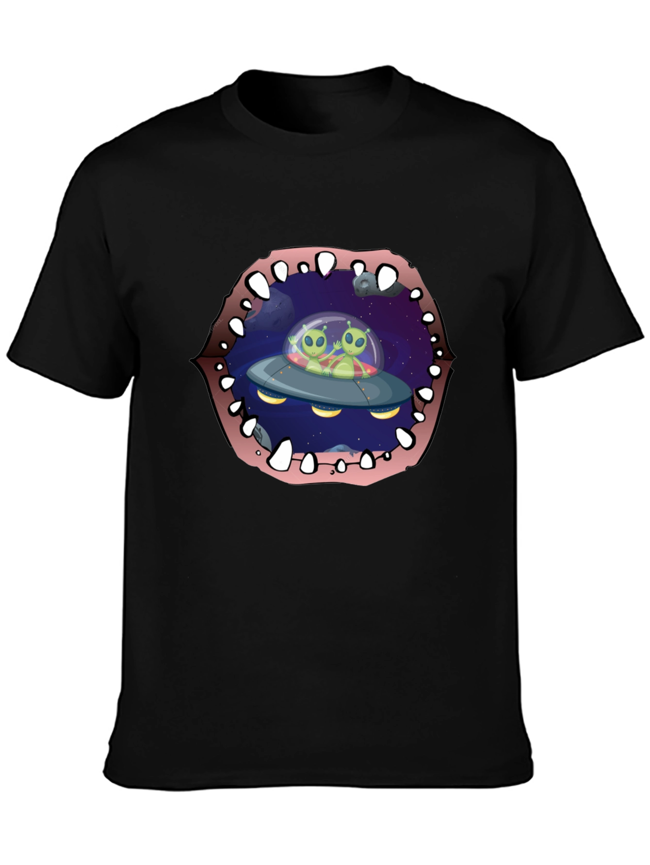 Black Alien Abduction T-Shirt Black Cotton Crew Neck view 3