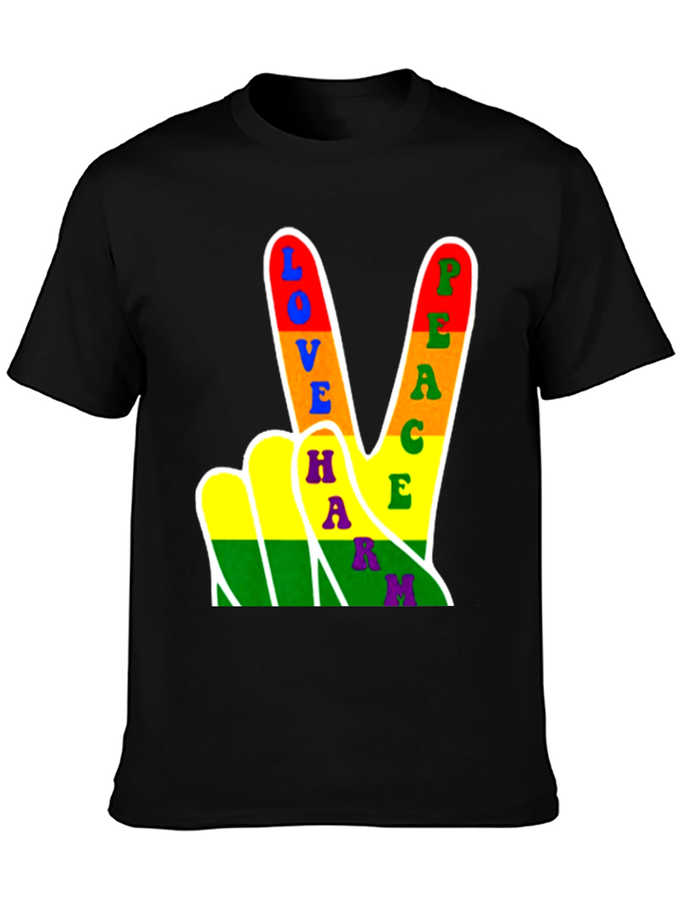 Black Love Peace Harmony Rainbow Graphic T-Shirt view 3