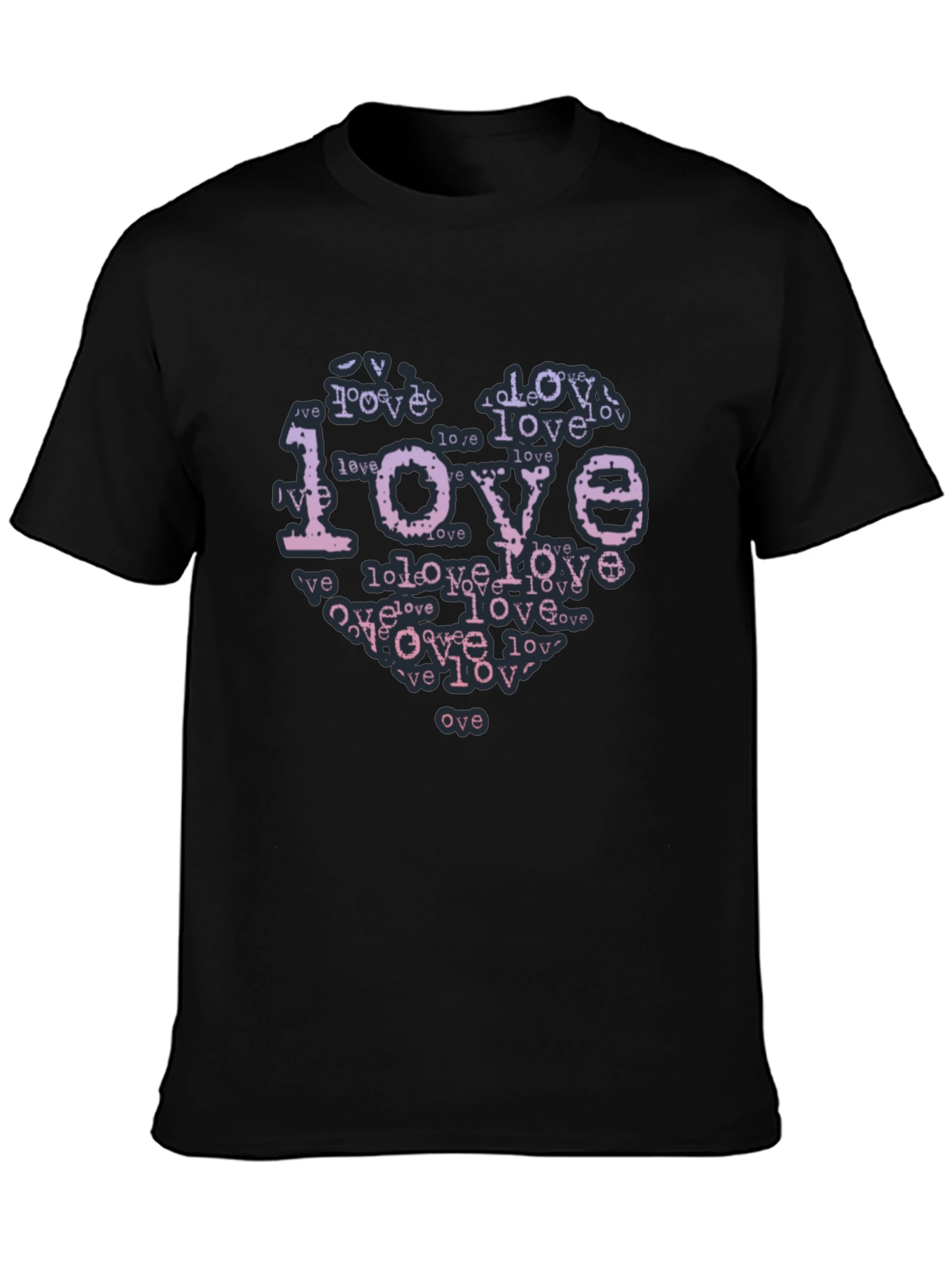 Black Love Typography Heart Black T-Shirt view 3