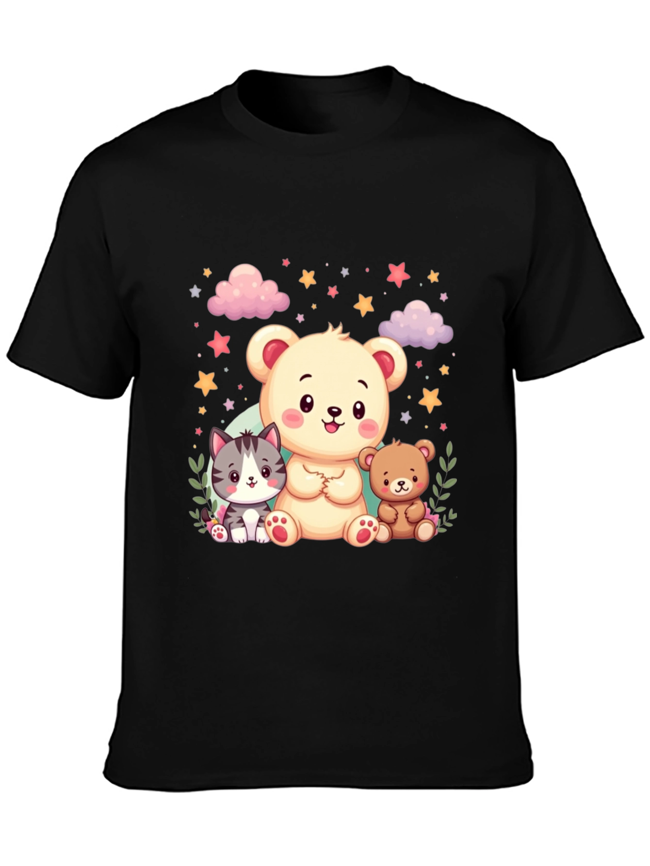 Black Cute Cartoon Animals Black T-Shirt view 3