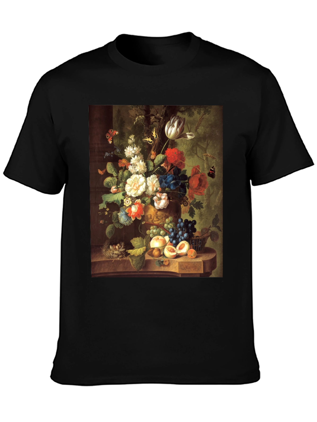 Black Floral Still Life T-Shirt - Classic Art Print view 3