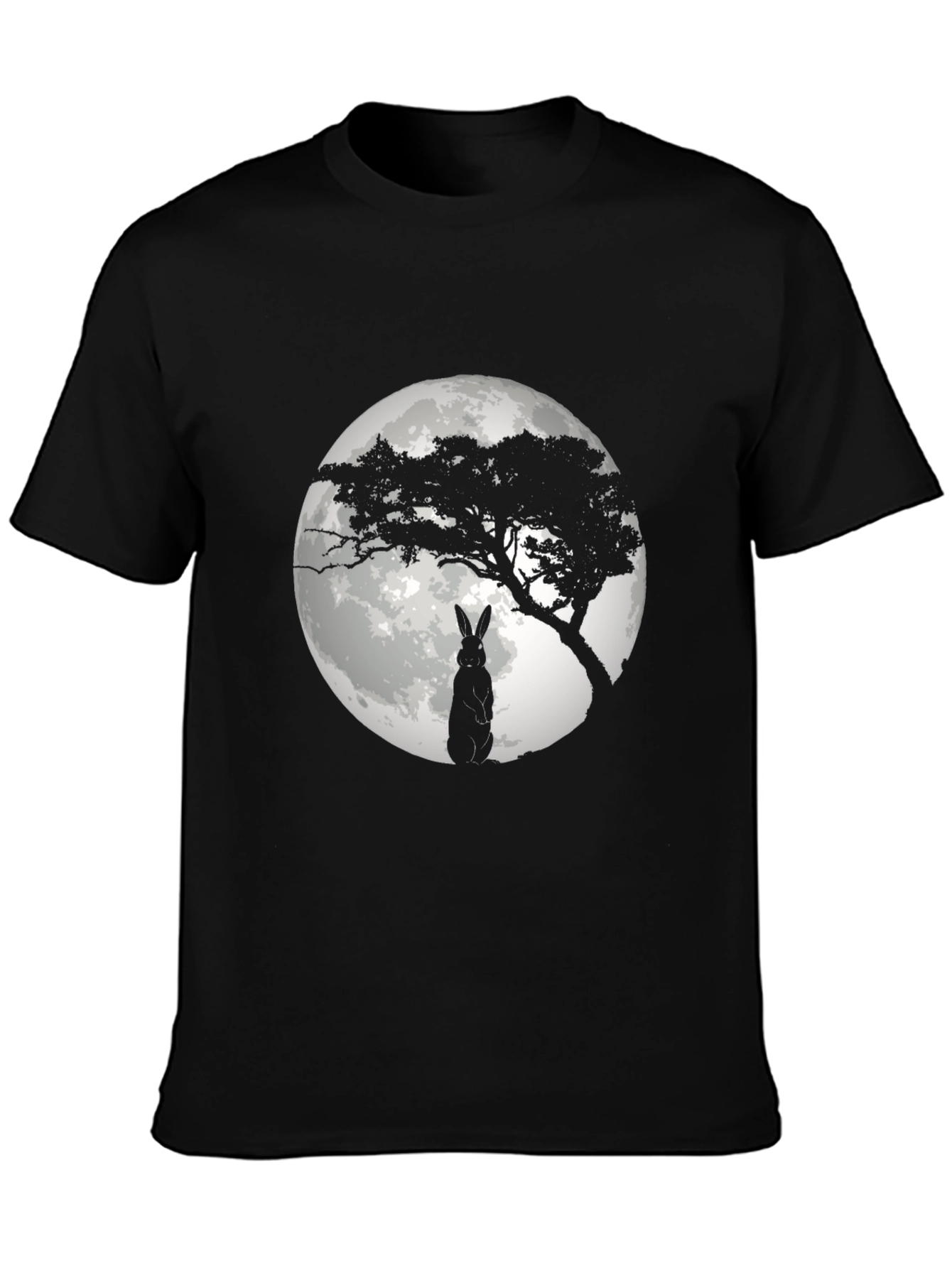 Black Moonlit Rabbit Graphic T-Shirt - Black Cotton Tee view 3