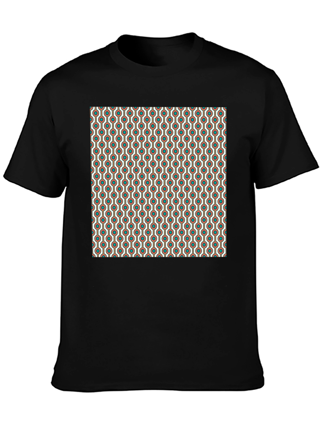 Black Retro Pattern T-Shirt - Black Crew Neck view 3