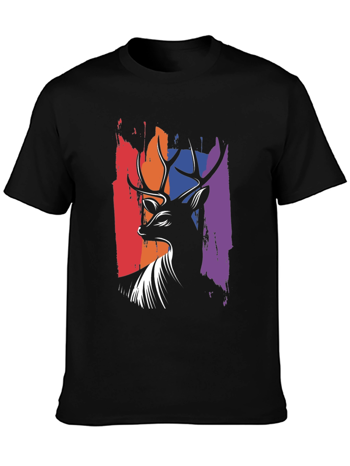 Black Abstract Deer Graphic Tee - Men's Black T-Shirt view 3
