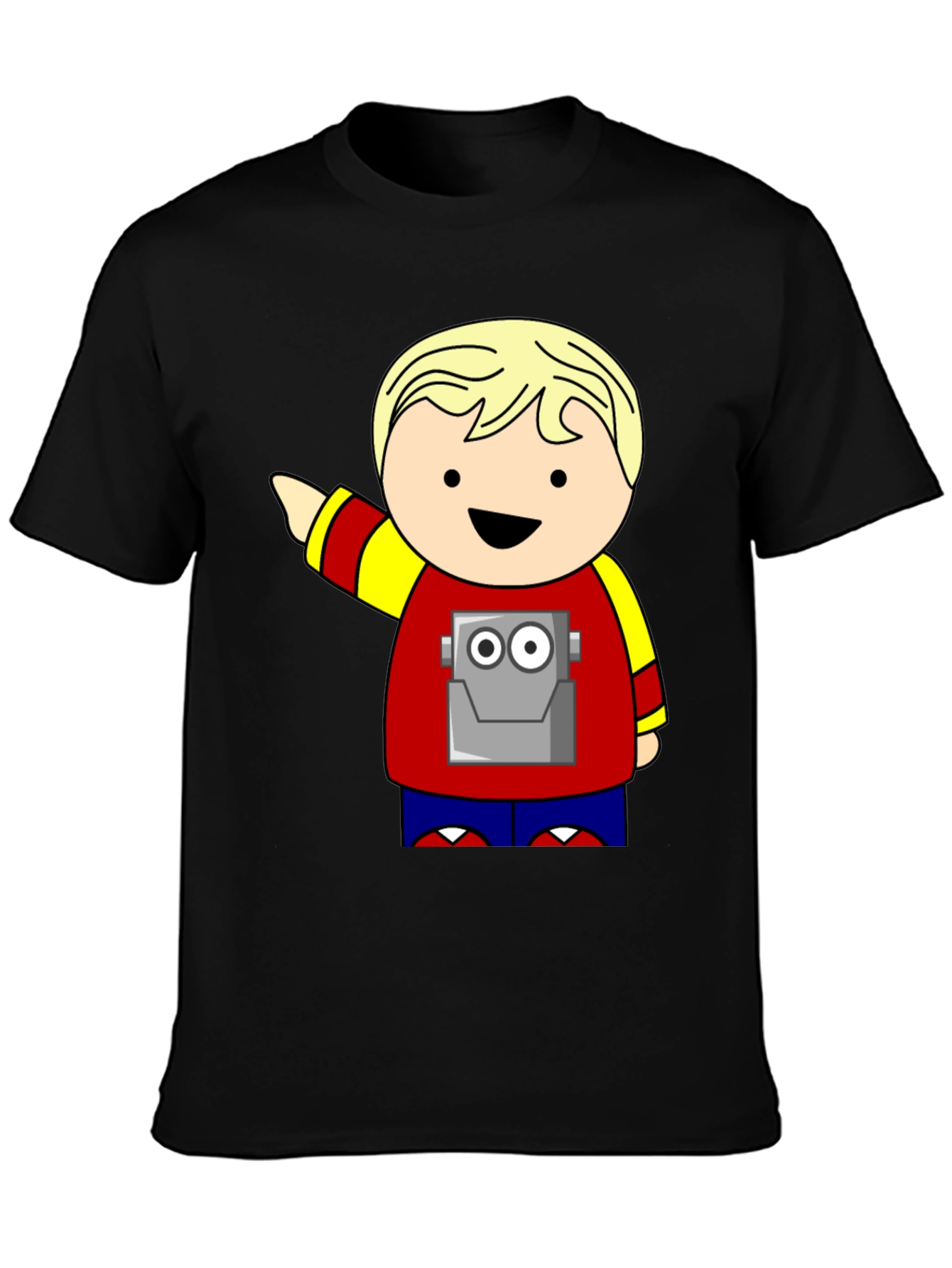 Black Cartoon Robot Kid T-Shirt - Black view 3
