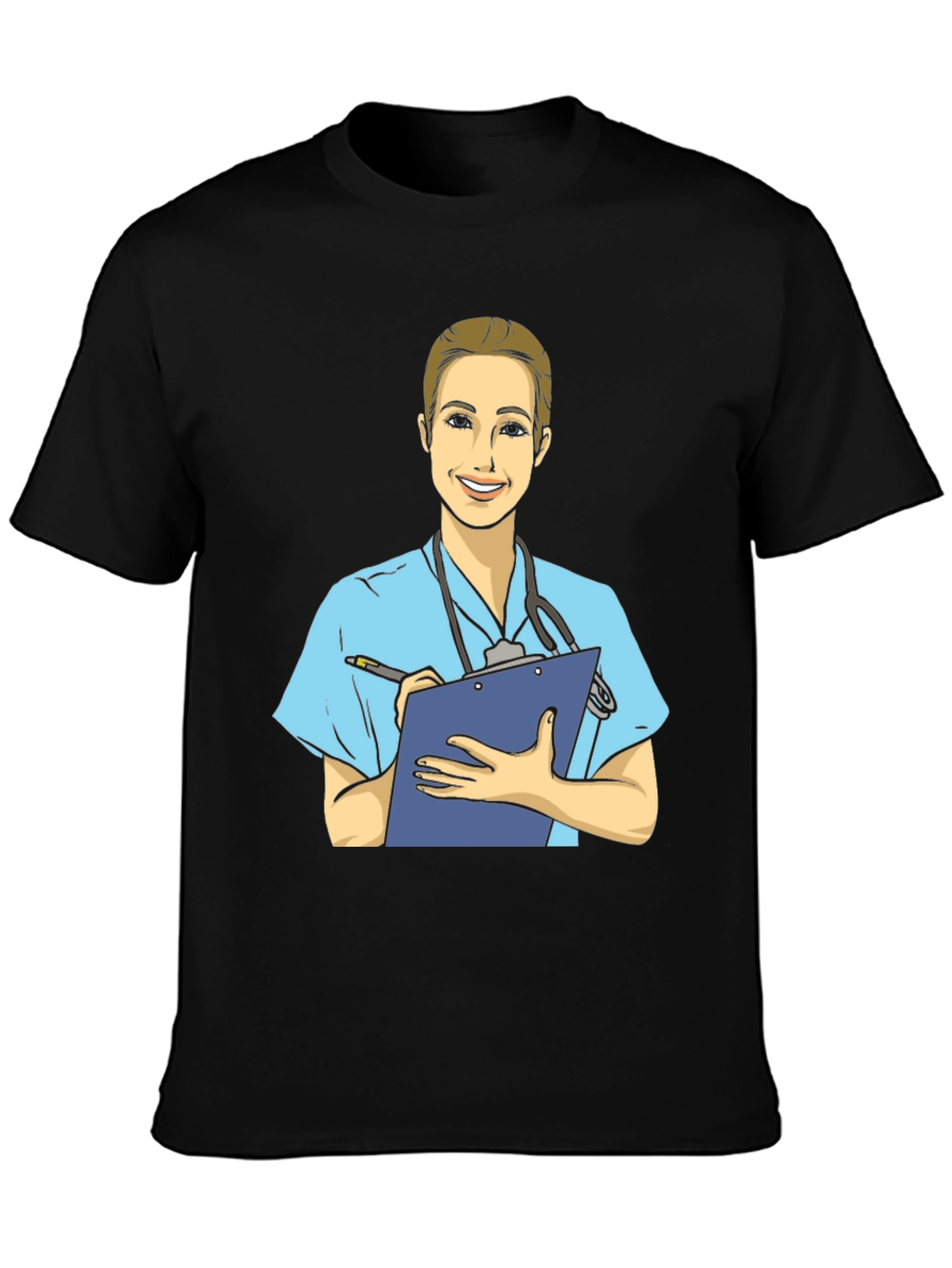 Black Cartoon Nurse T-Shirt - Black Cotton Blend view 3