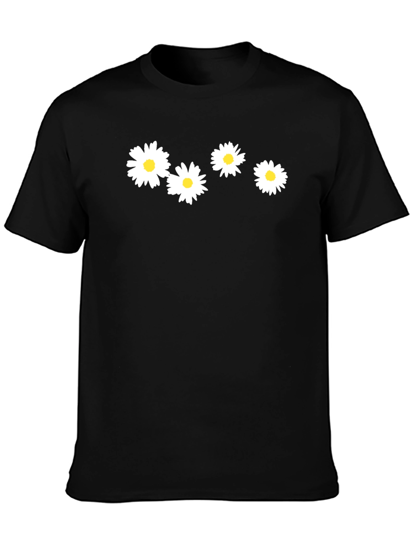 Black Daisy Flower Graphic Tee - Black Cotton T-Shirt view 3
