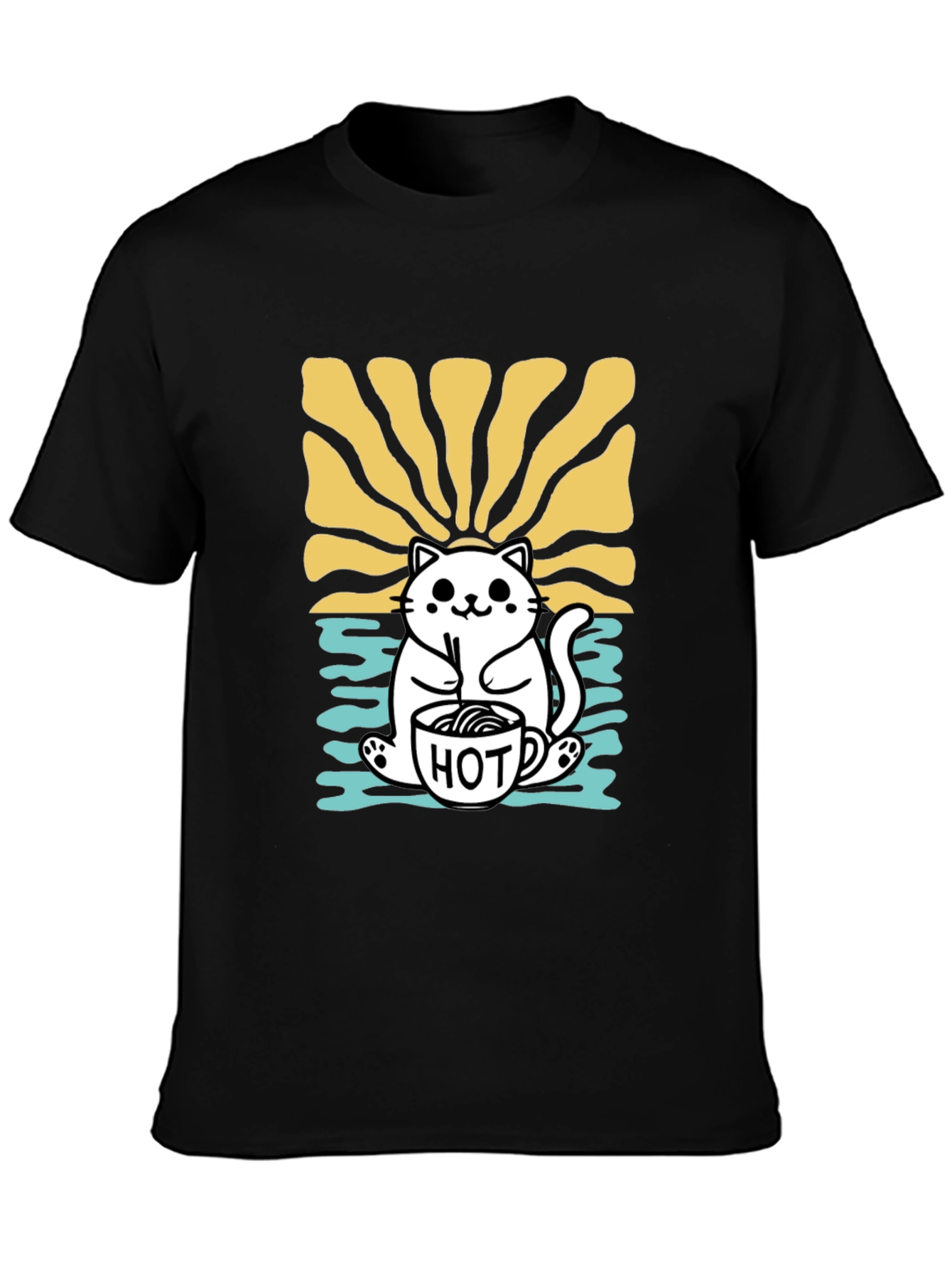 Black Cute Cat Hot Drink T-Shirt view 3