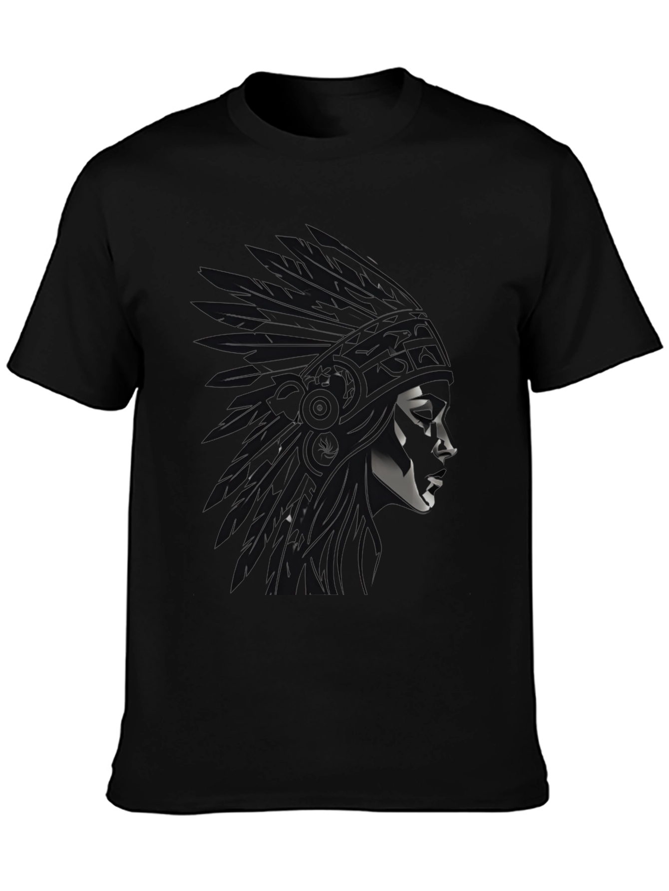 Black Native American Chief Graphic Tee - Black view 3