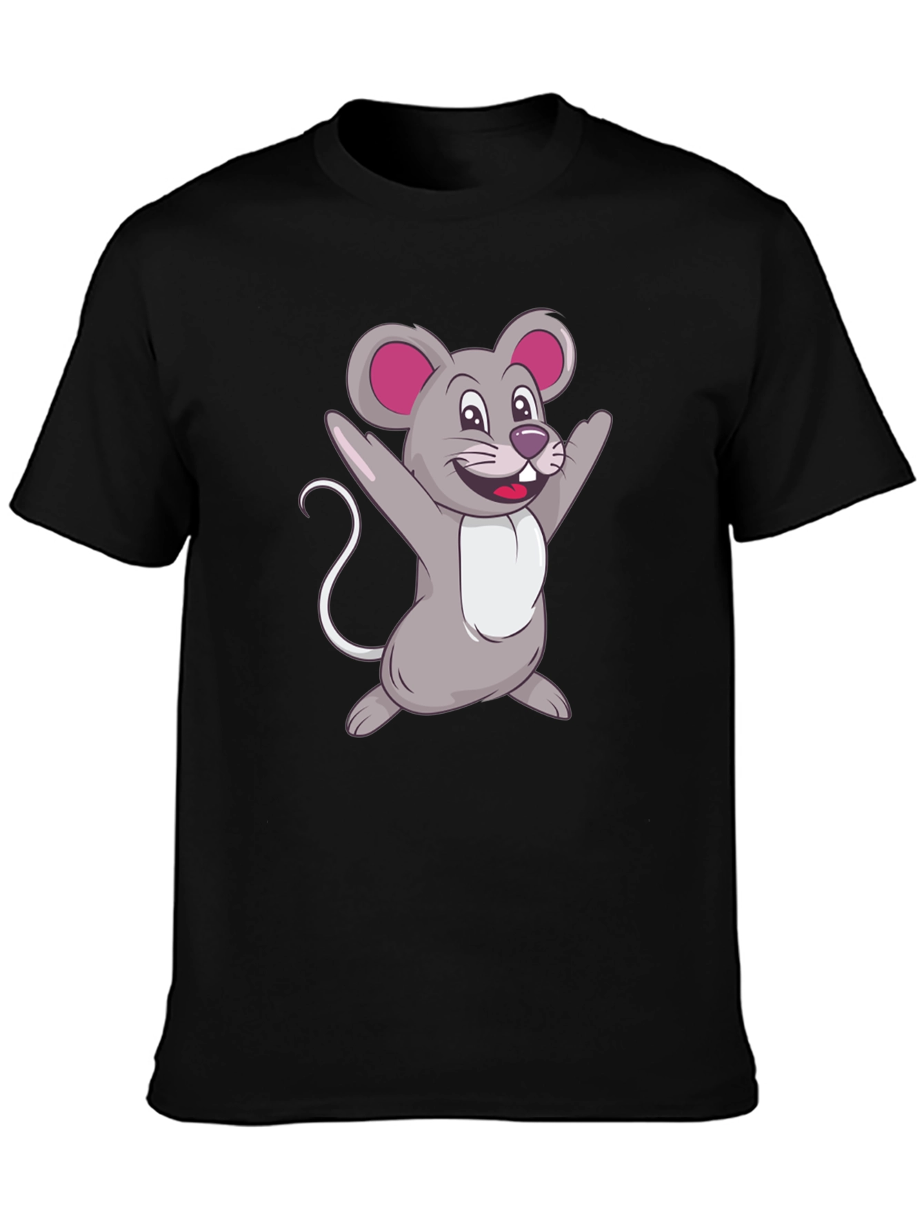 Black Cartoon Mouse Graphic Tee - Black Casual T-Shirt view 3