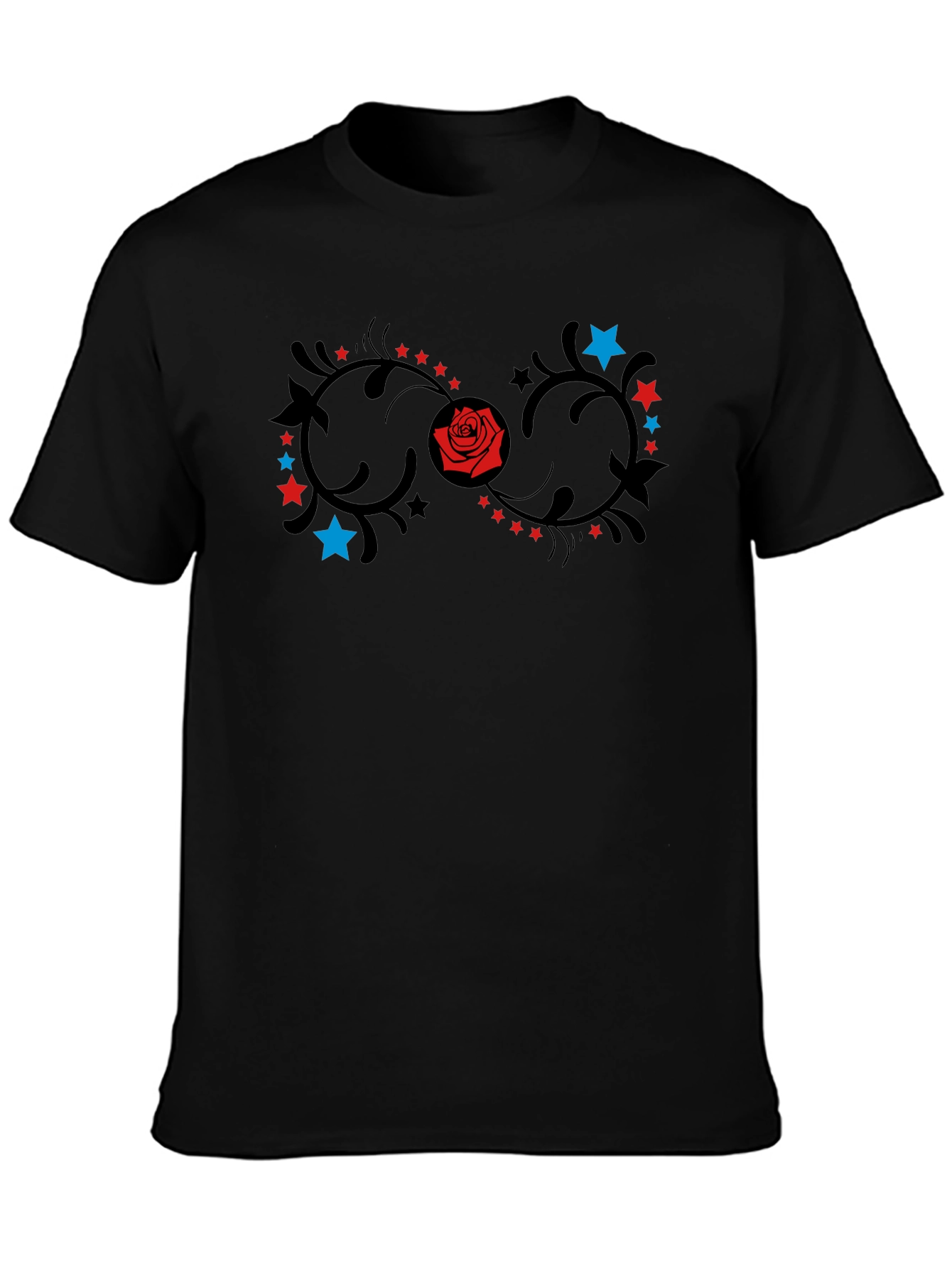 Black Floral Infinity Rose & Stars Graphic T-Shirt view 3