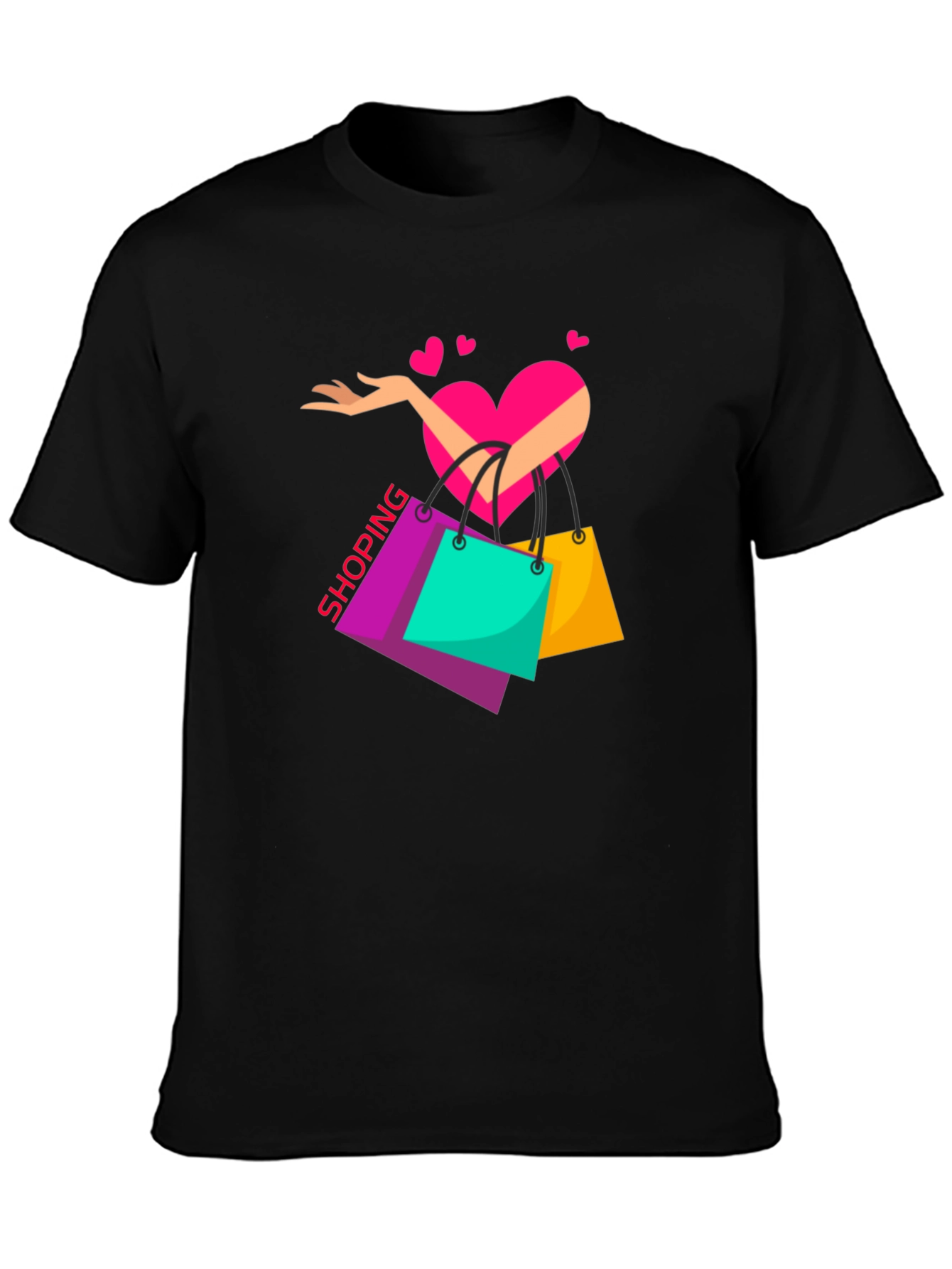 Black Shopping Lover's Black T-Shirt view 3