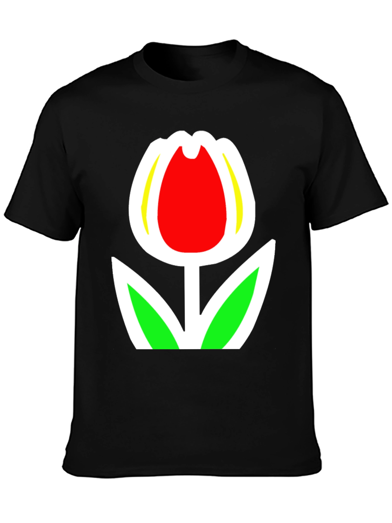 Black Tulip Graphic Tee - Black Cotton Blend Casual Wear view 3