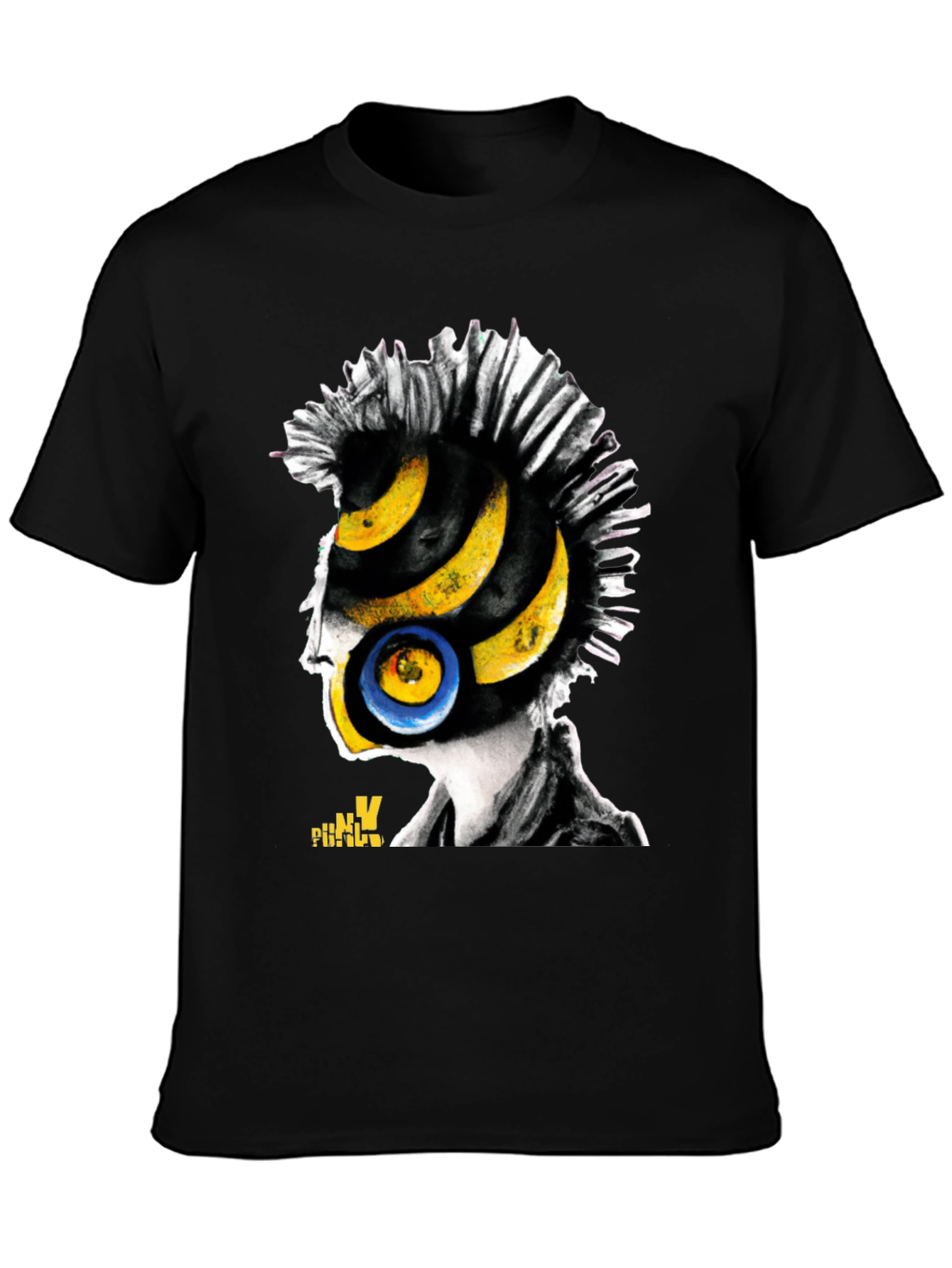 Black Punk Rock Vinyl Head Graphic T-Shirt view 3
