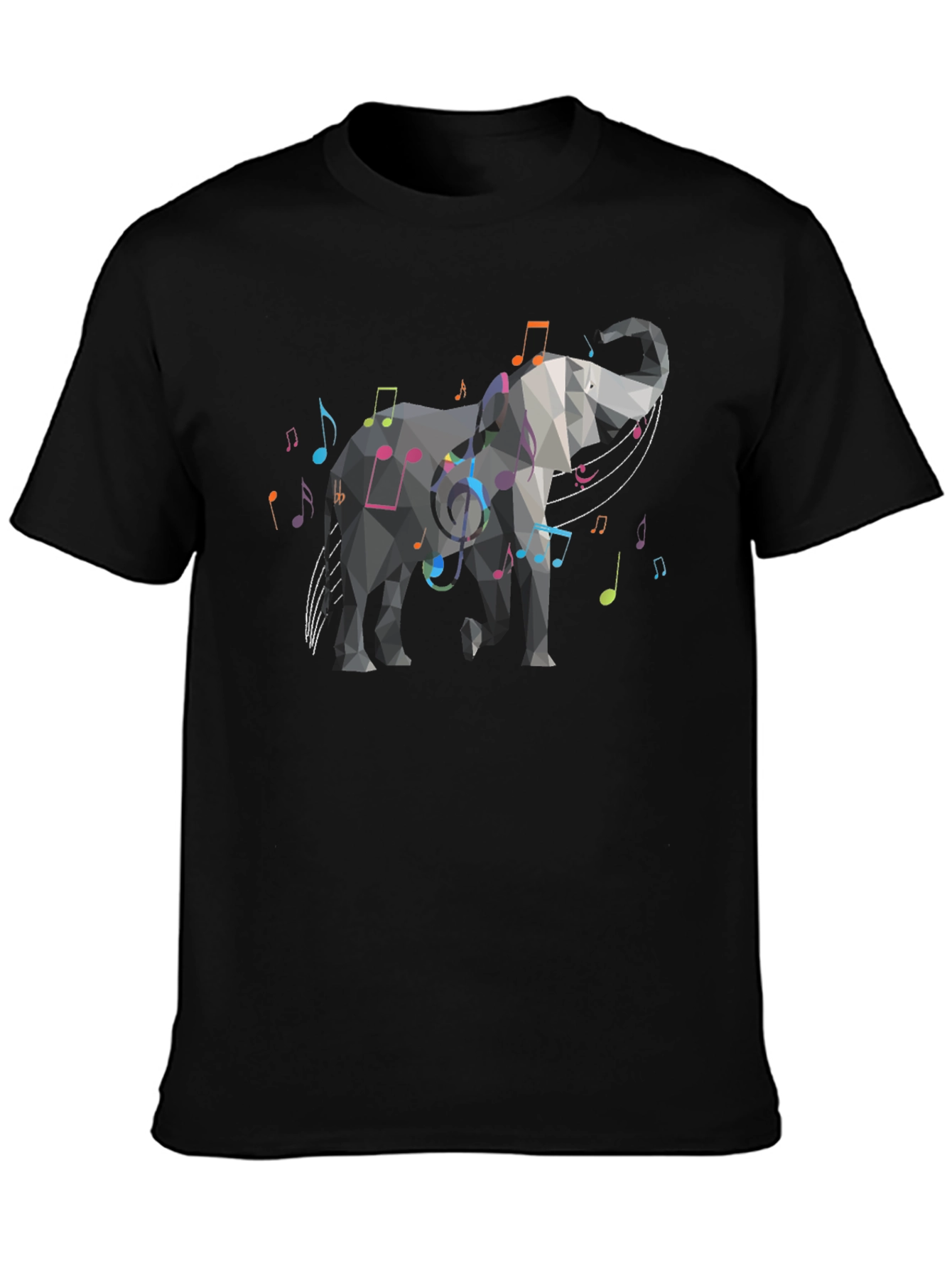 Black Geometric Elephant Music Note Graphic Tee view 3