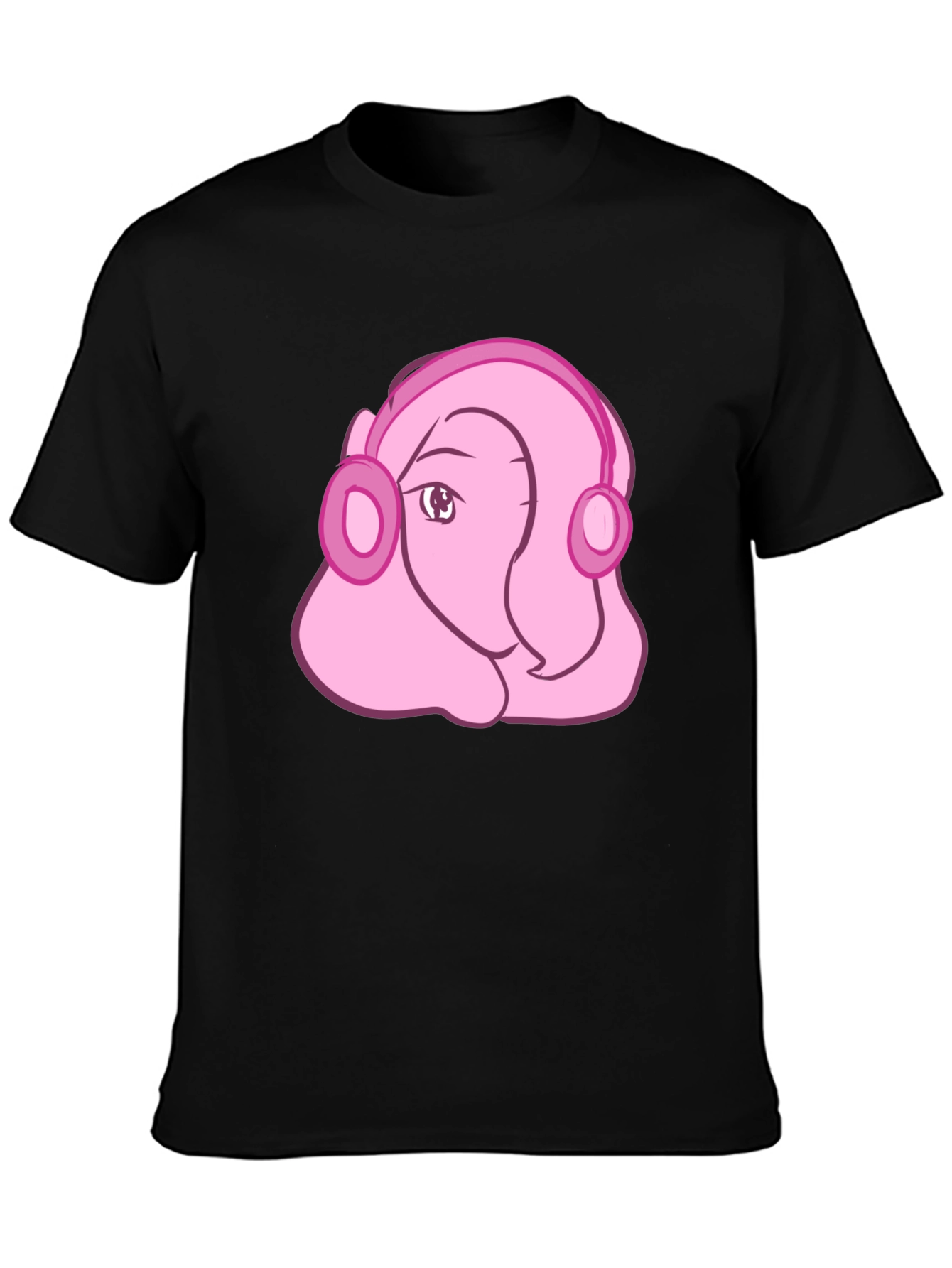 Black Pink Cartoon Headphones Tee view 3