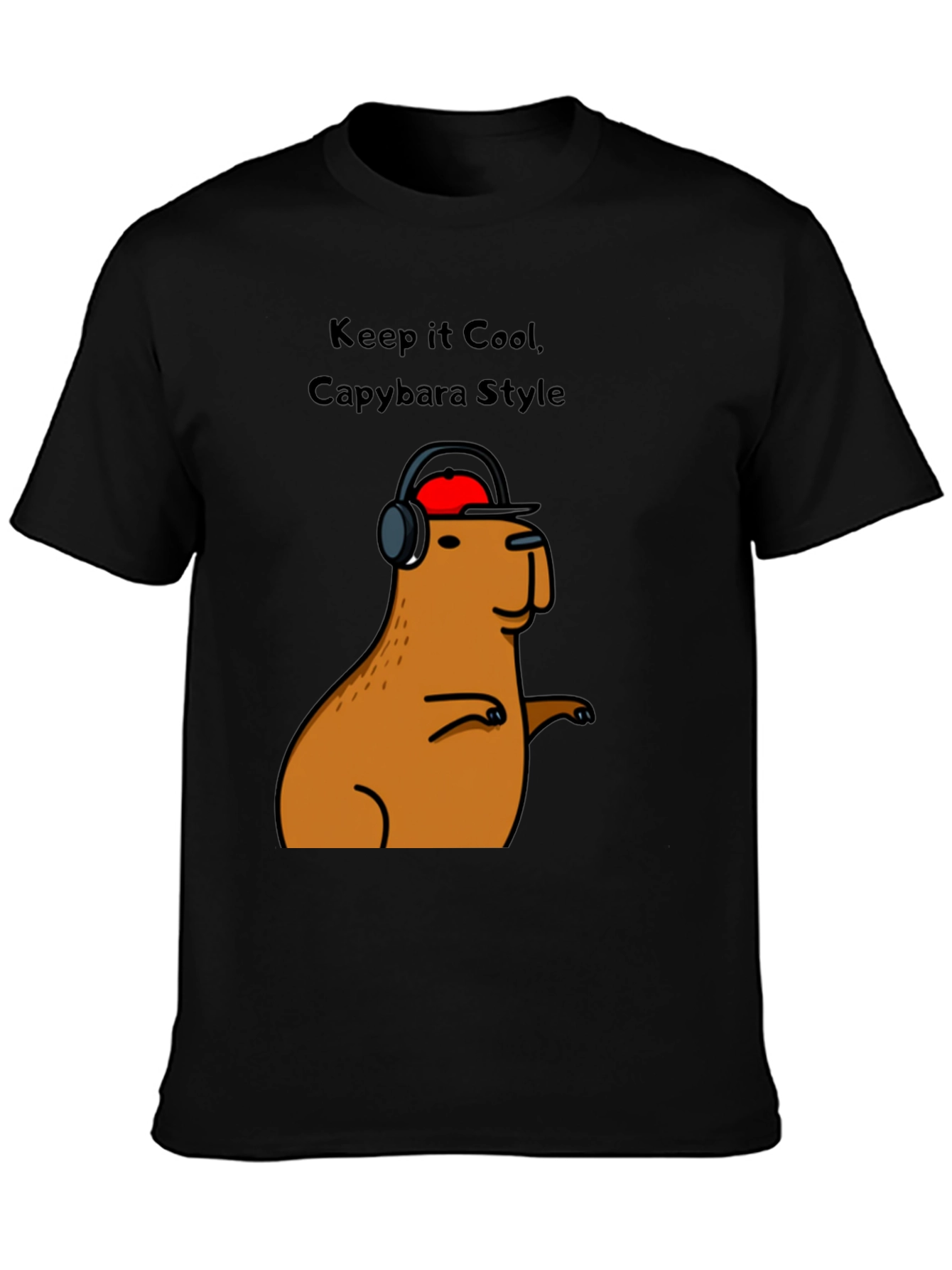 Black Cool Capybara Style Graphic Tee - Black view 3