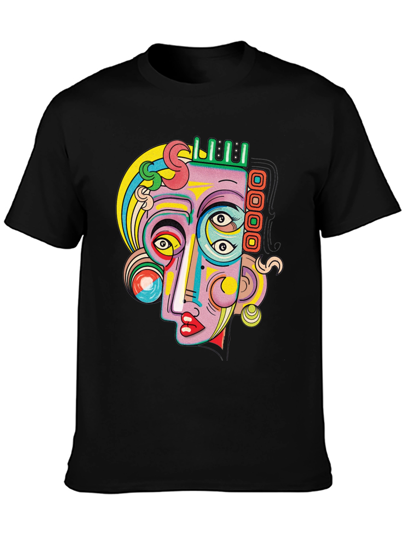 Black Abstract Face Graphic Tee - Unique Art T-Shirt view 3