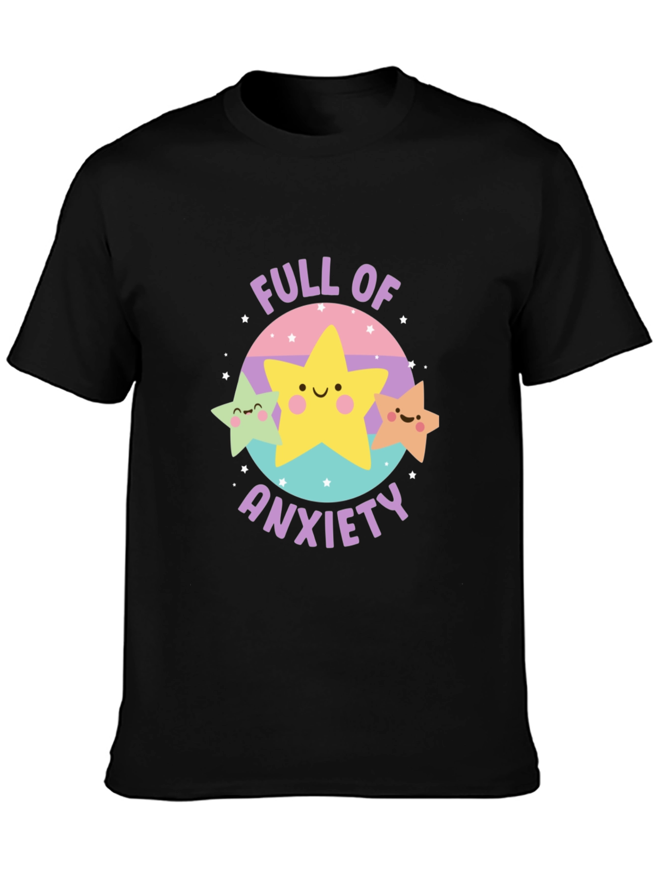 Black Anxiety Stars Graphic Tee - Black Crew Neck view 3