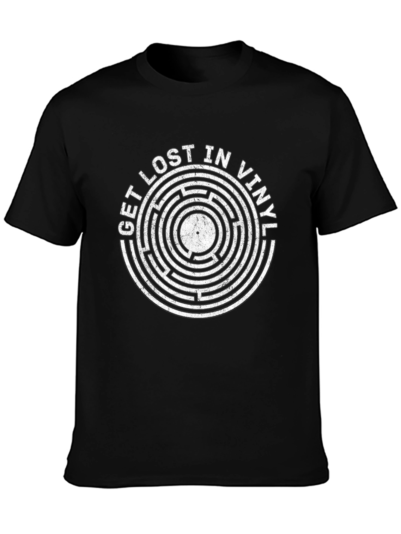 Black Get Lost In Vinyl Graphic Tee - Retro Music Lover Shirt view 3