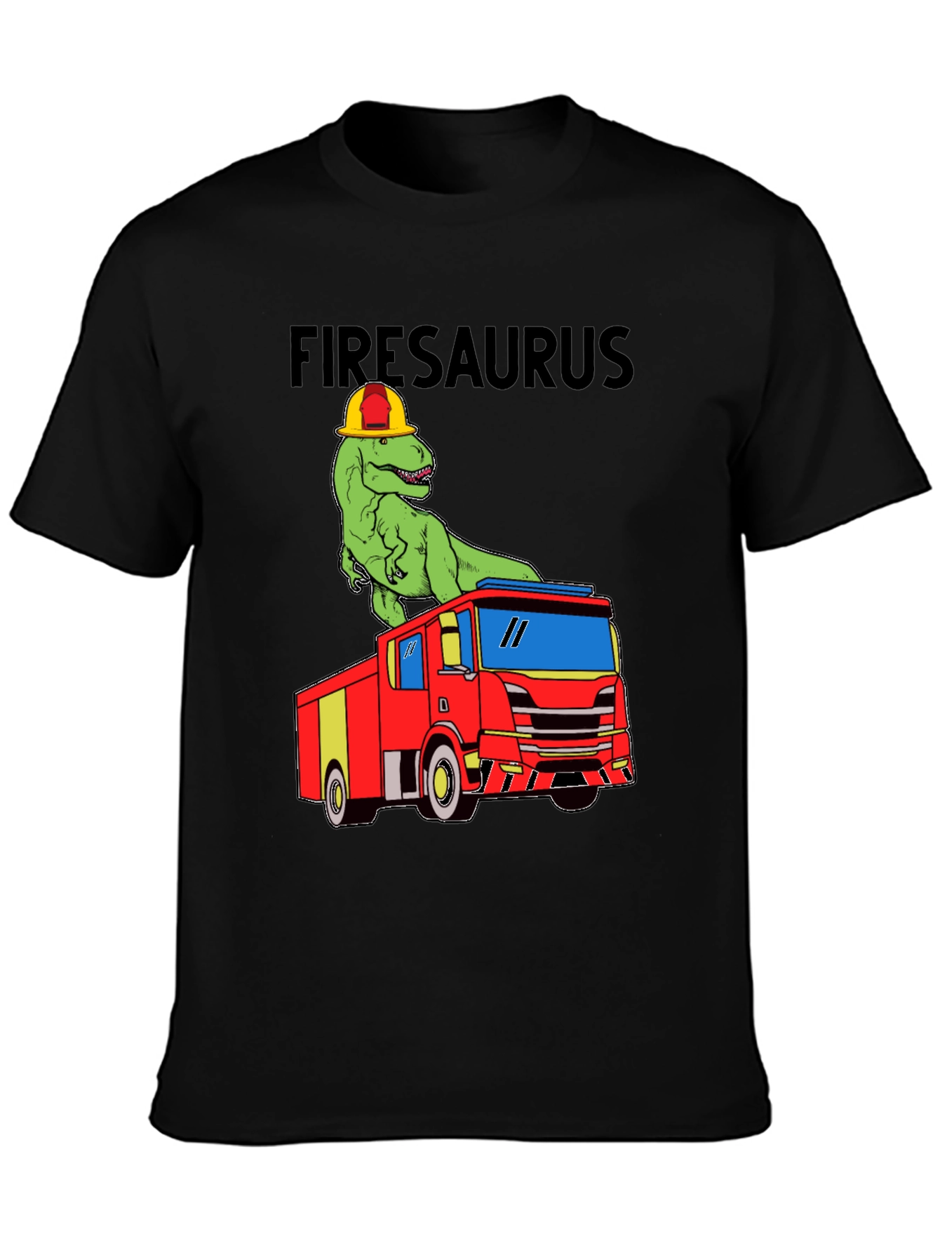 Black Firesaurus T-Shirt - Dinosaur Fire Truck Tee view 3
