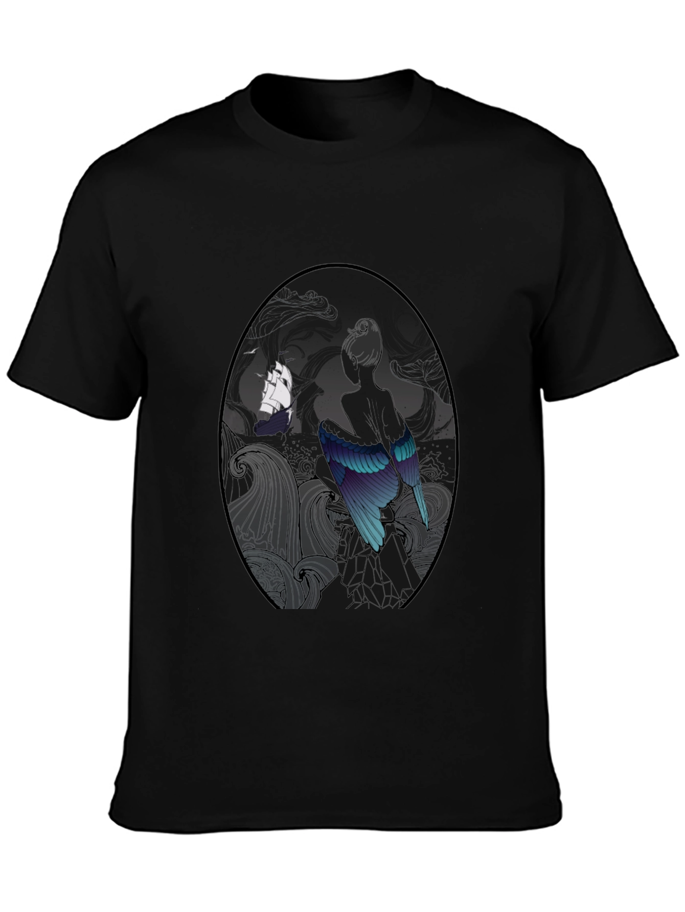 Black Mystic Bird & Ship Black T-Shirt view 3