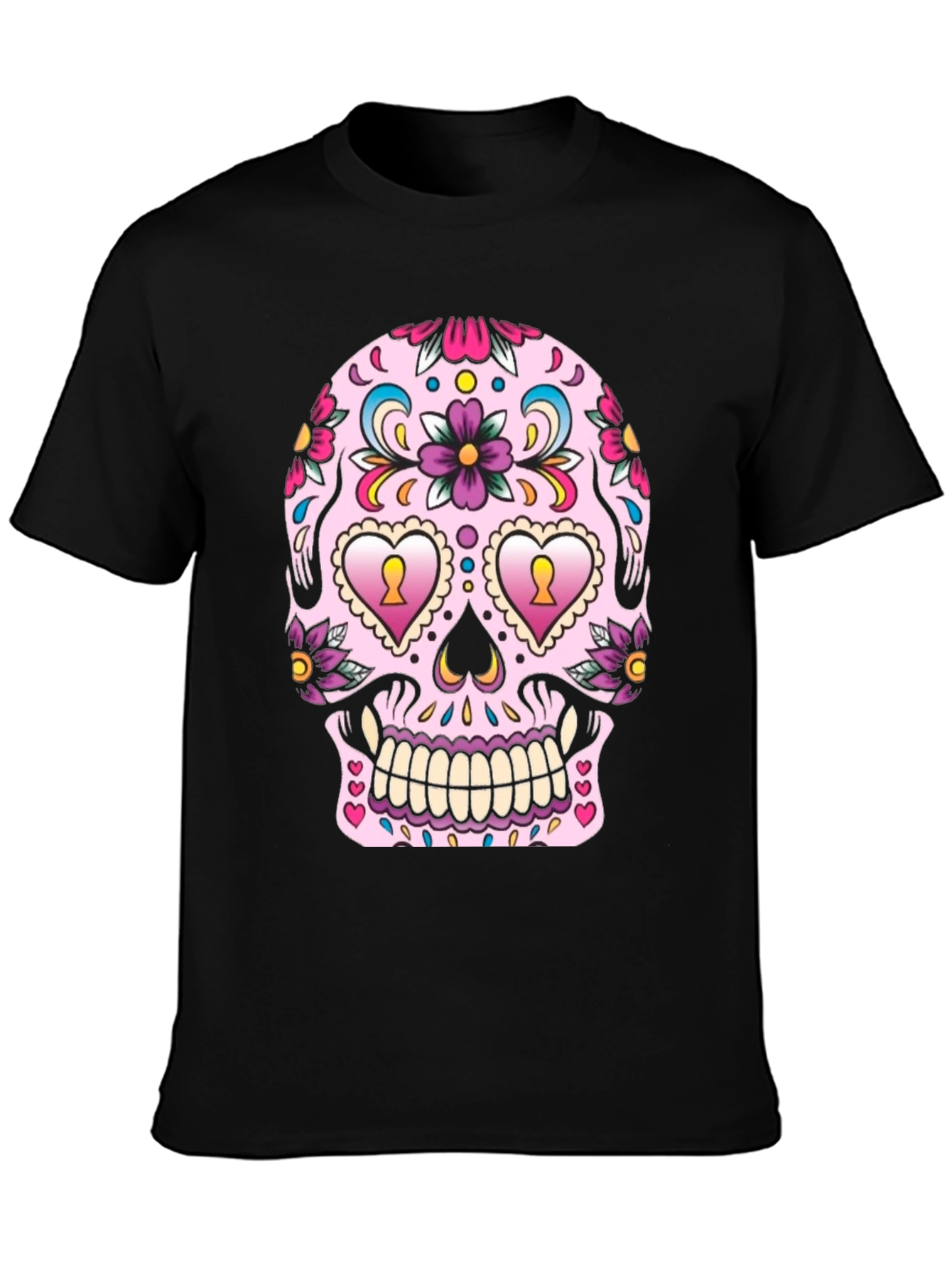 Black Sugar Skull Graphic Tee - Day of the Dead Style view 3