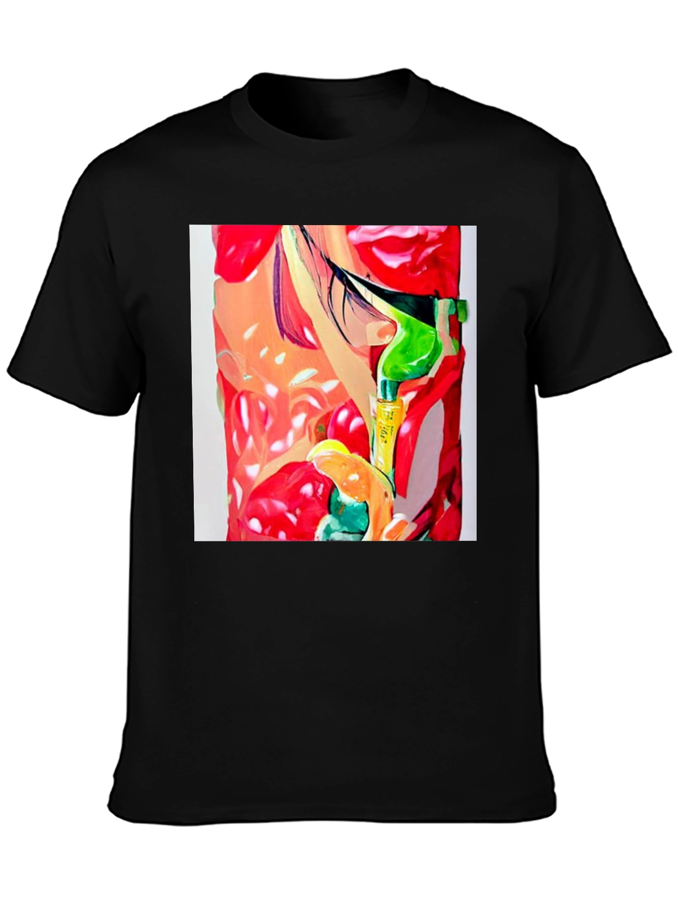Black Abstract Print Men's Black T-Shirt view 3