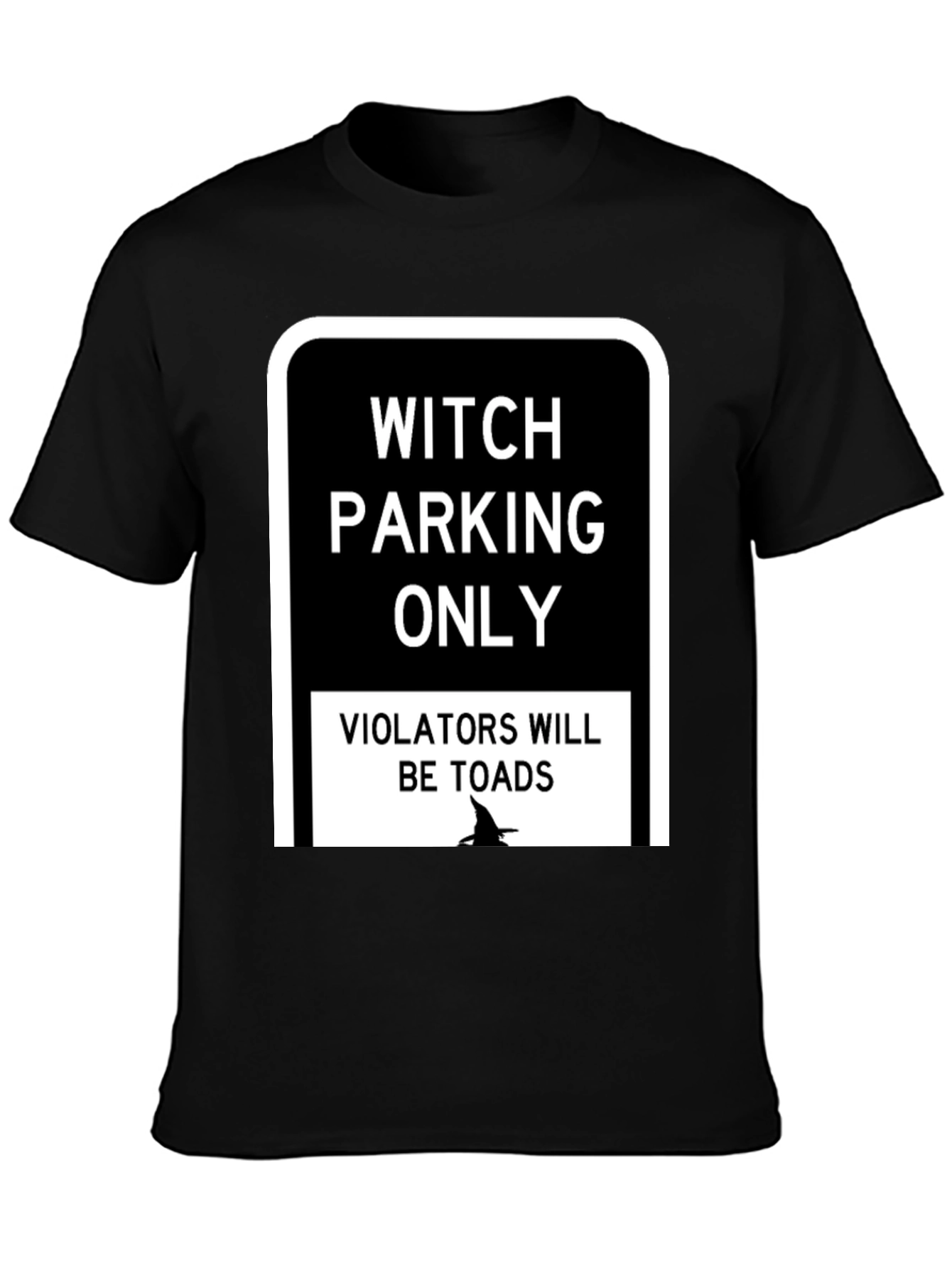 Black Witch Parking Only T-Shirt - Funny Halloween Tee view 3
