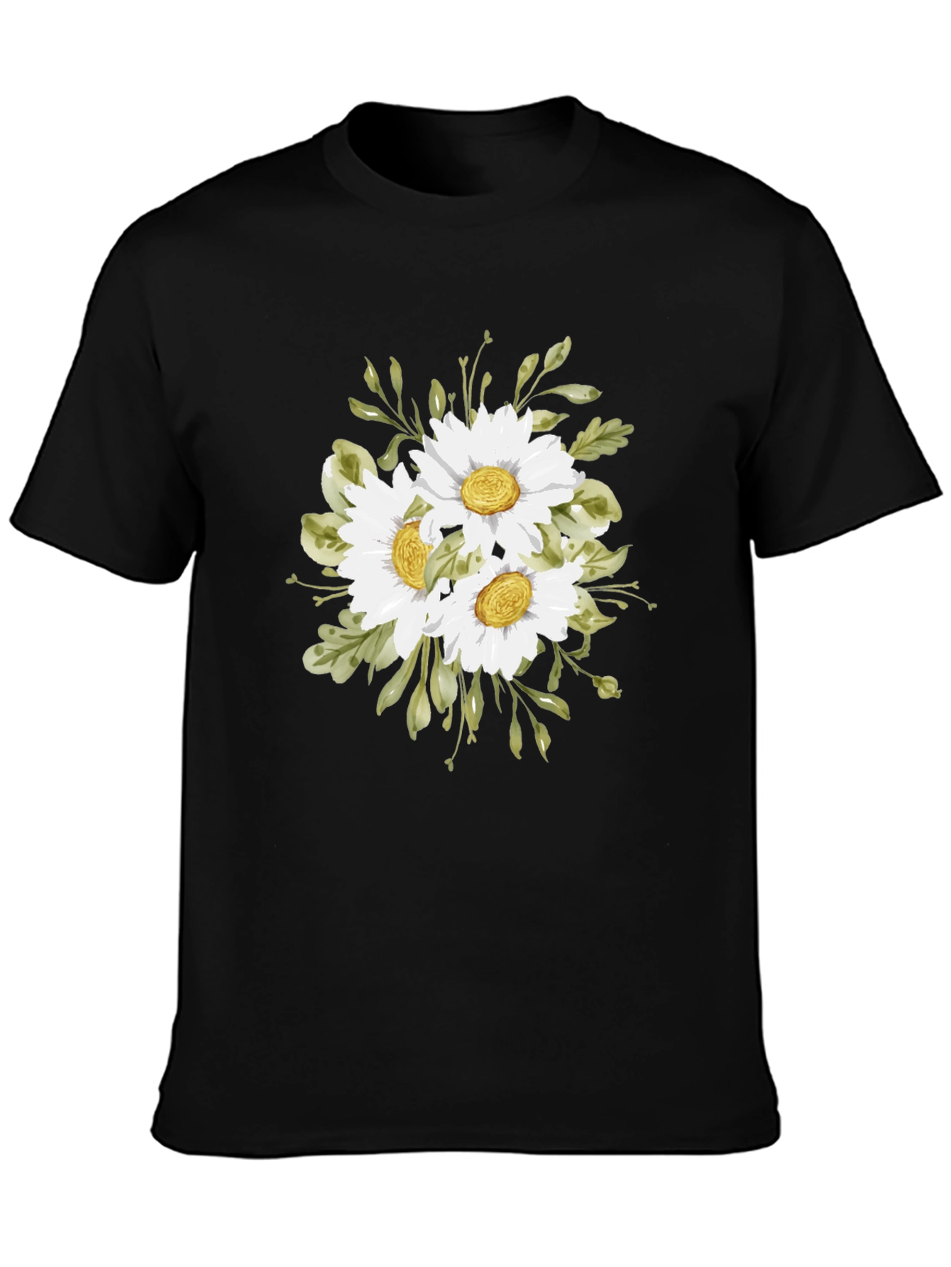 Black Floral Print T-Shirt - Daisy Bouquet view 3