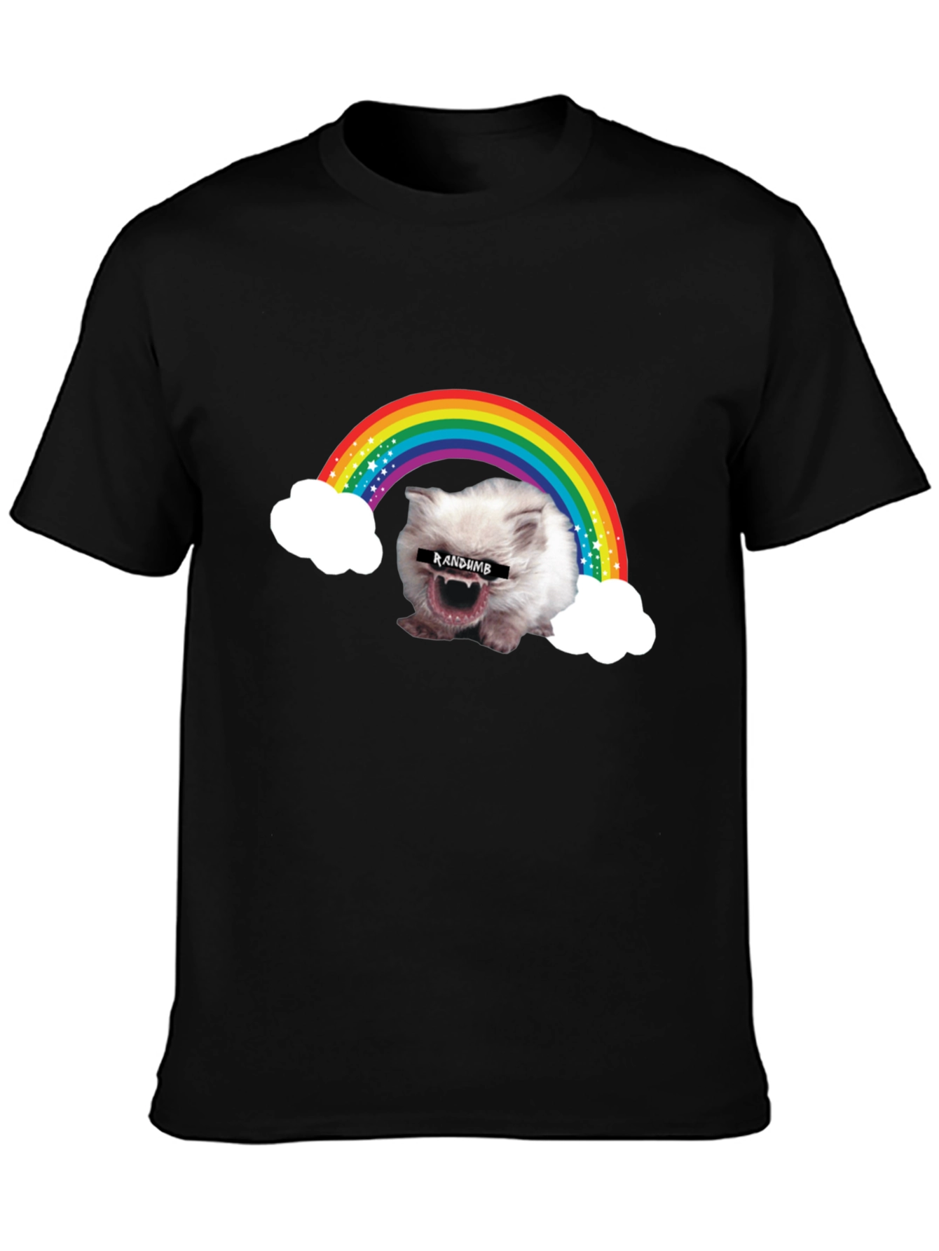 Black Random Rainbow Cat Meme T-Shirt view 3