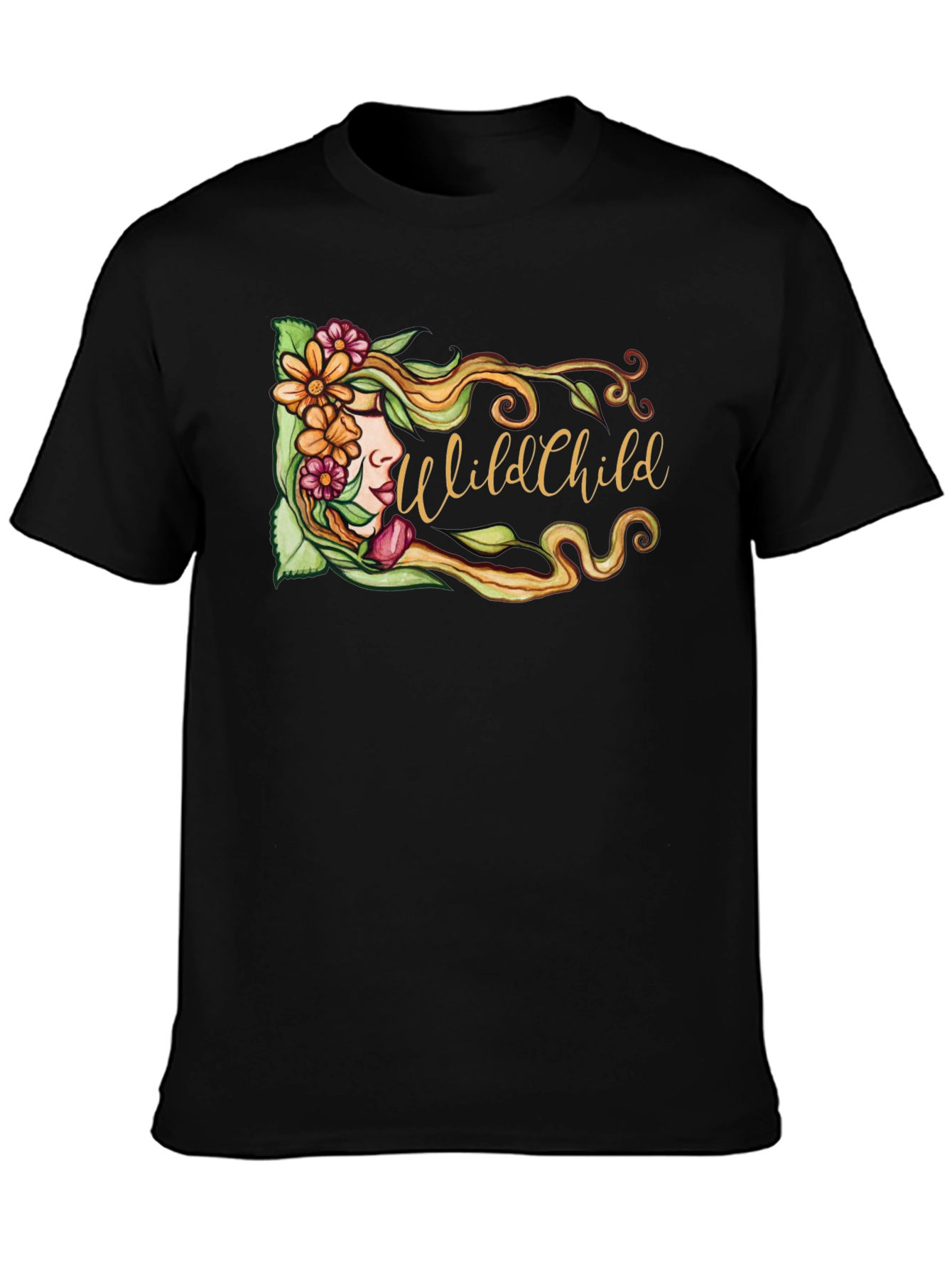 Black Wild Child Floral Graphic Black T-Shirt view 3