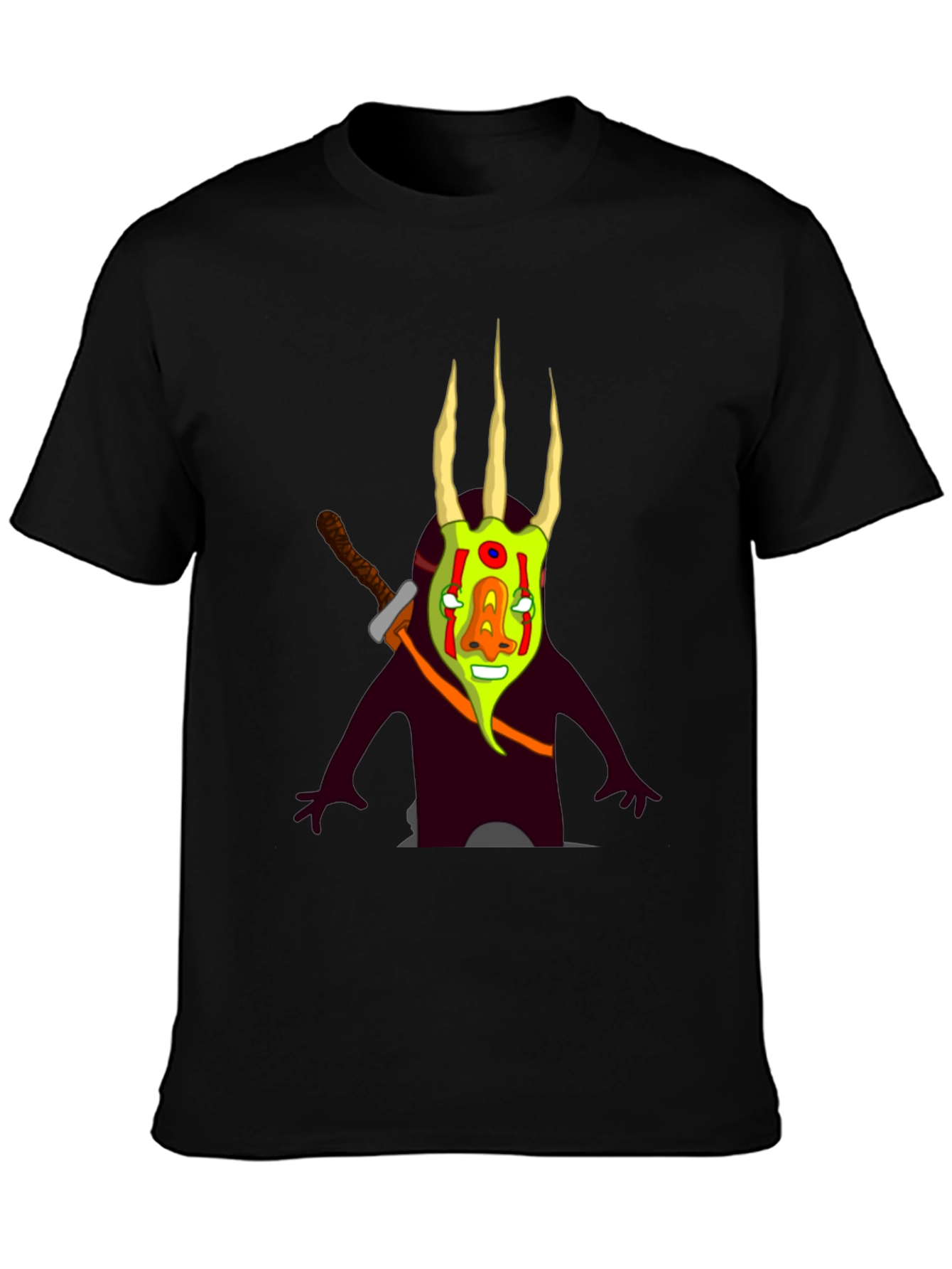 Black Graphic Tee: Cartoon Monster with Sword view 3