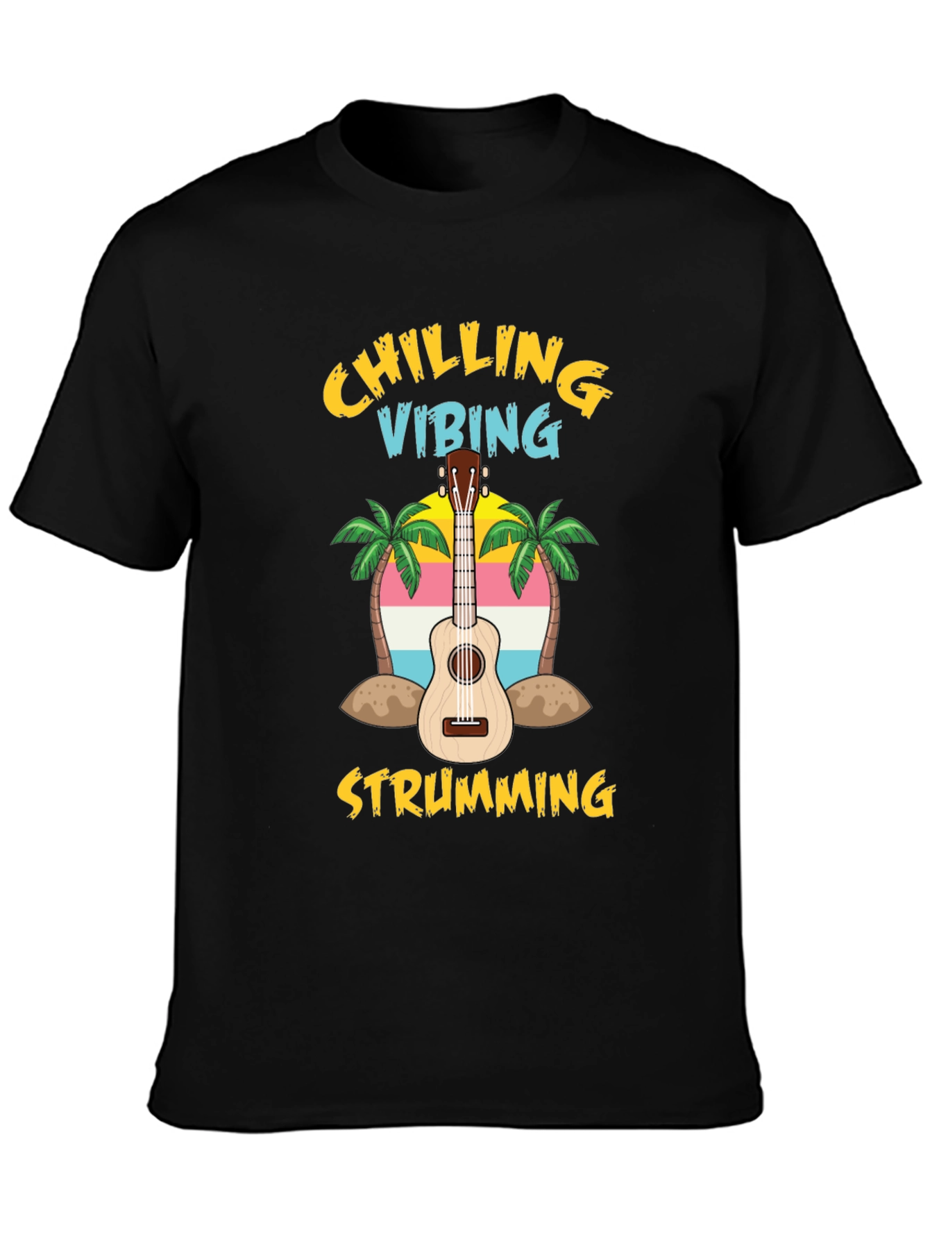 Black Chilling Vibing Strumming Ukulele T-Shirt view 3