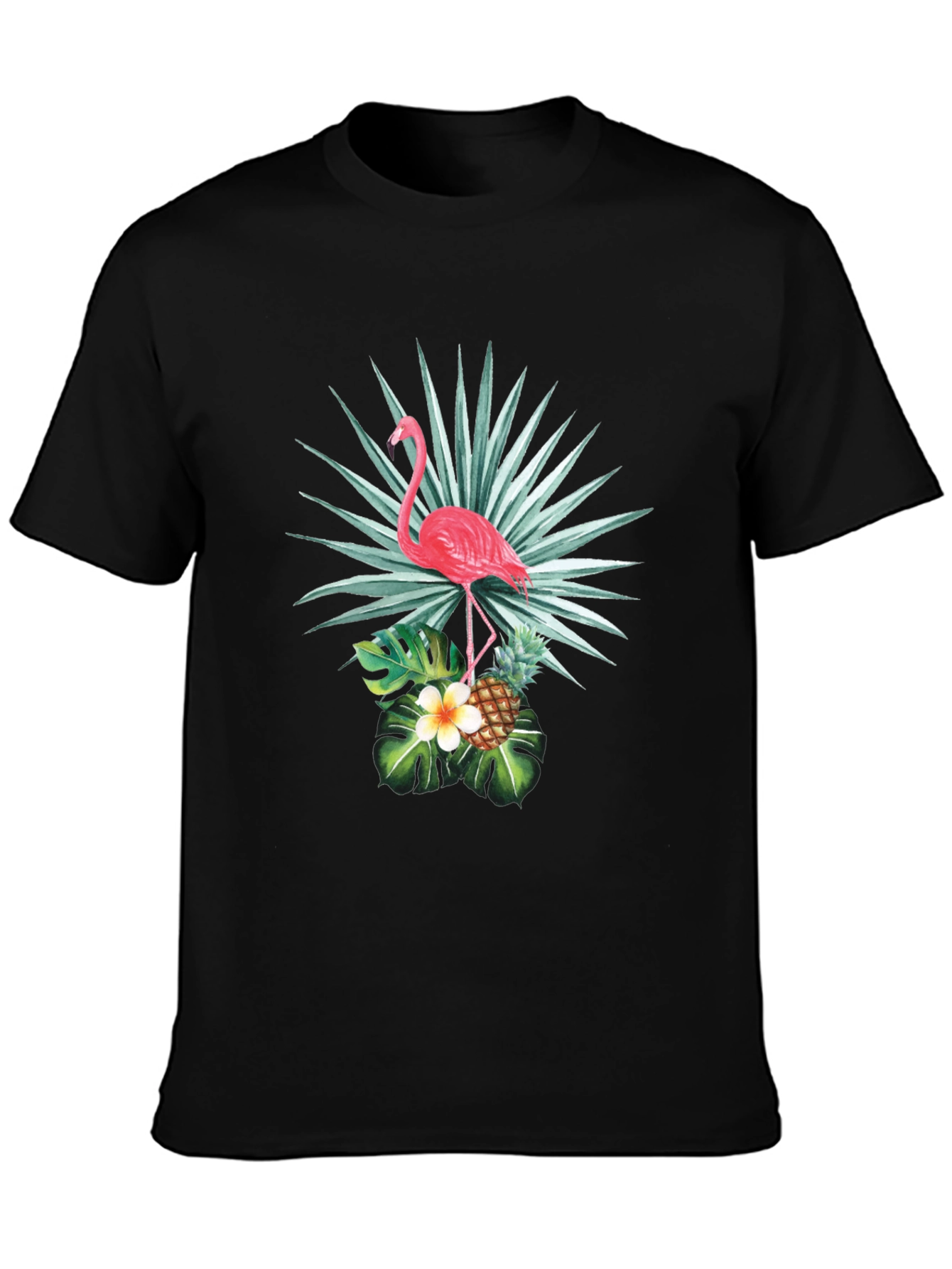 Black Tropical Flamingo Graphic Tee - Black Cotton view 3