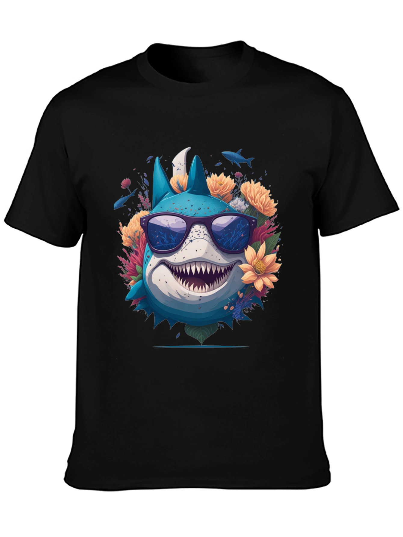 Black Cool Shark in Sunglasses T-Shirt view 3