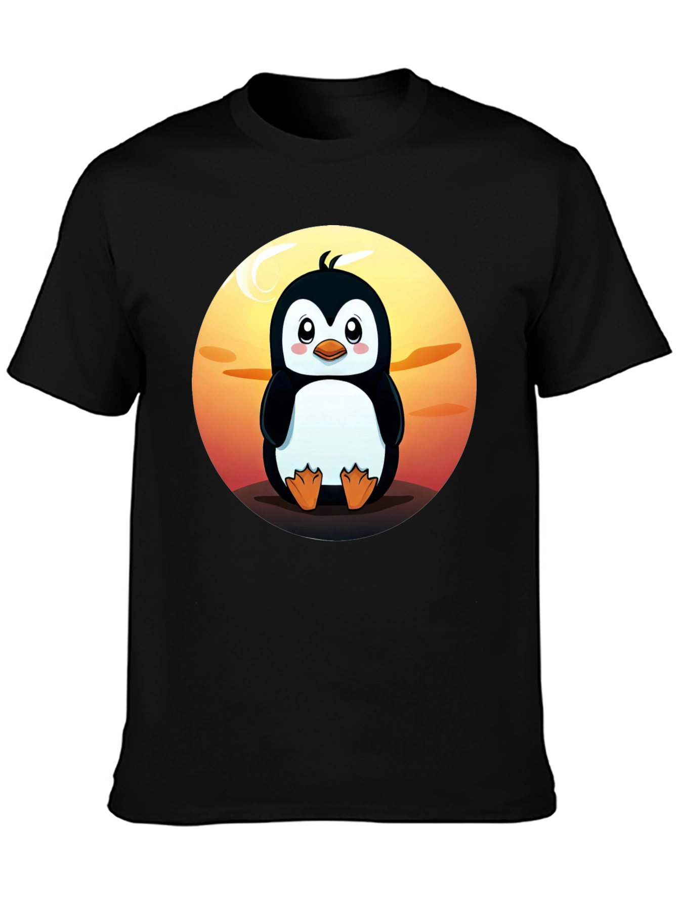 Black Cute Penguin Graphic T-Shirt - Black Crew Neck Tee view 3