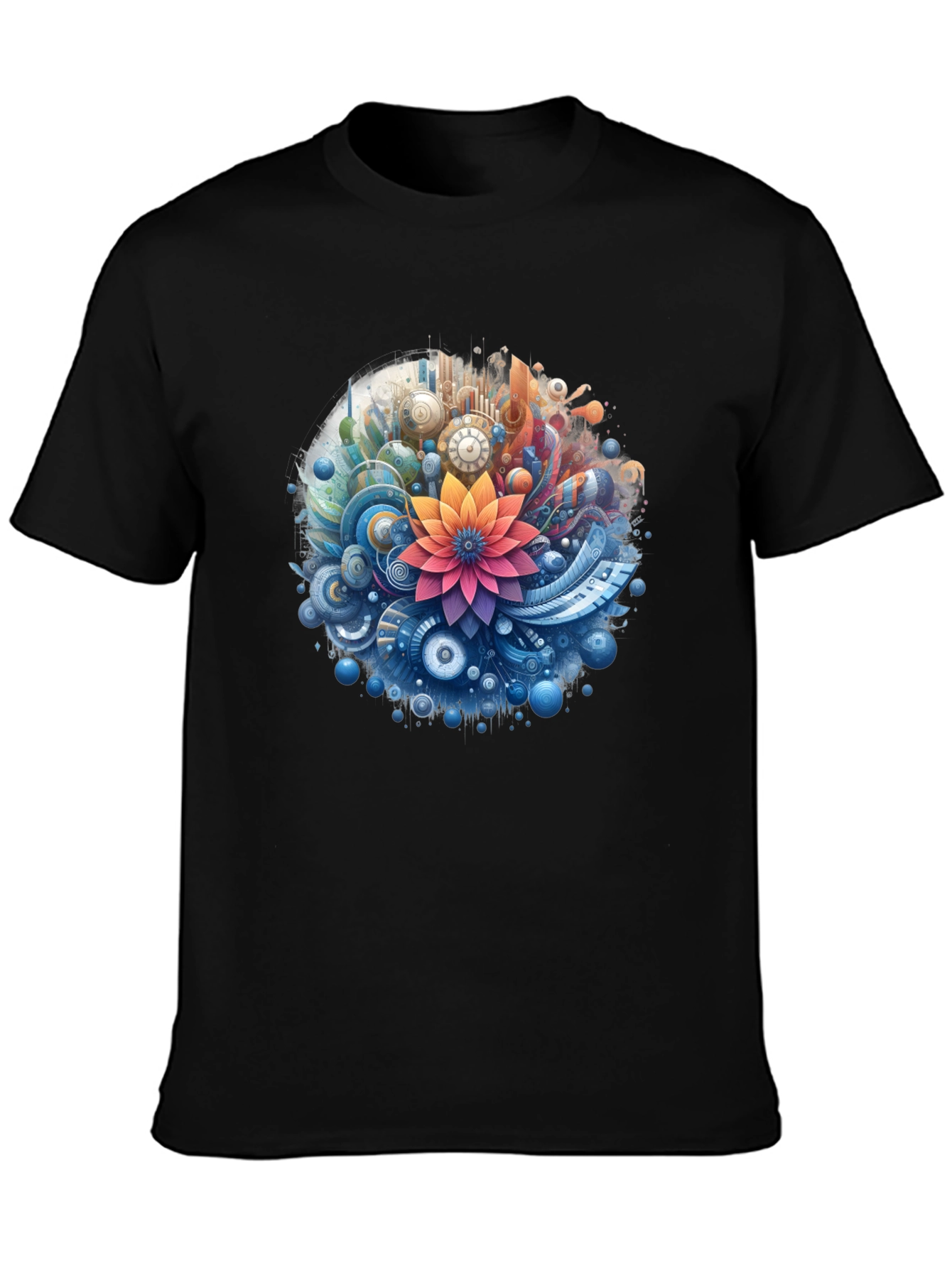 Black Abstract Floral Graphic Black T-Shirt view 3