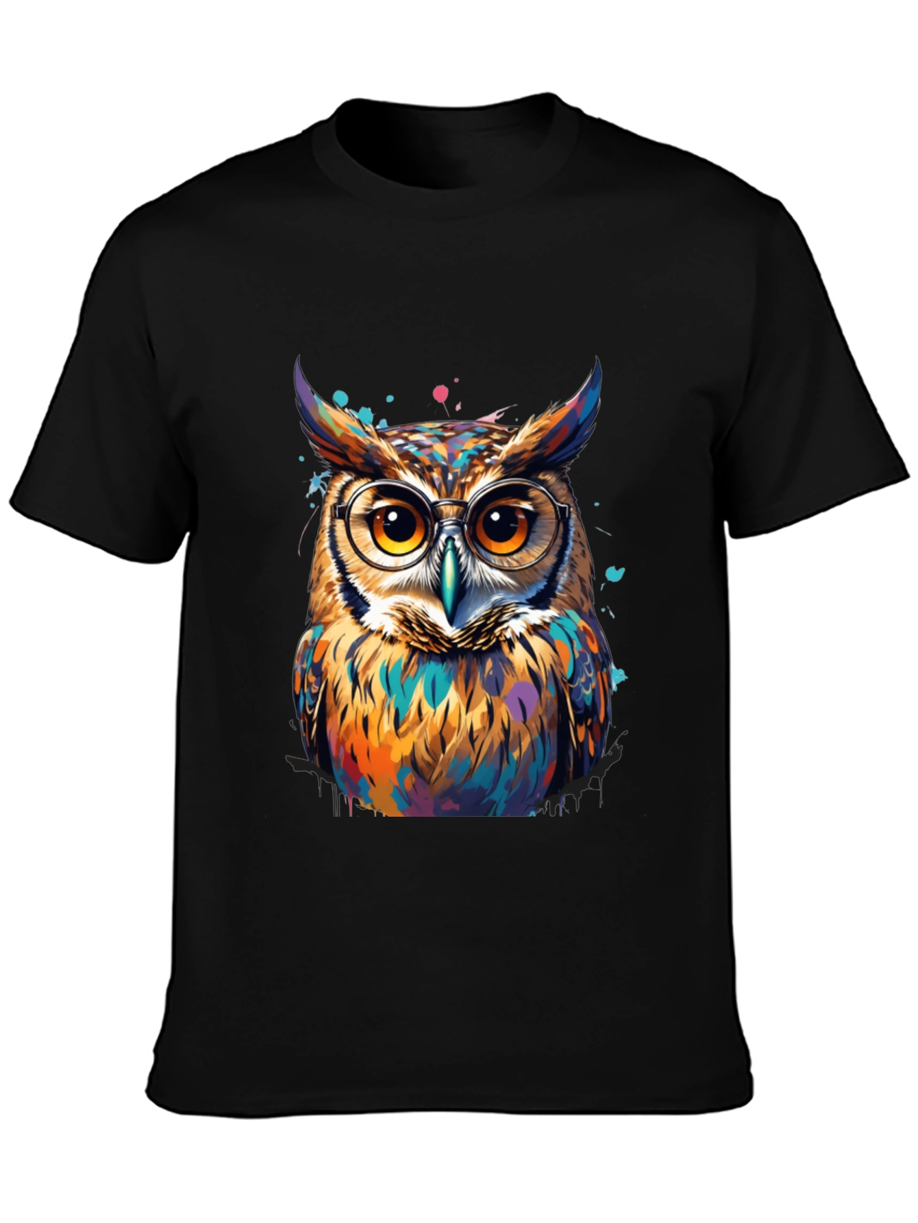 Black Colorful Owl Graphic Tee - Unisex Cotton T-Shirt view 3