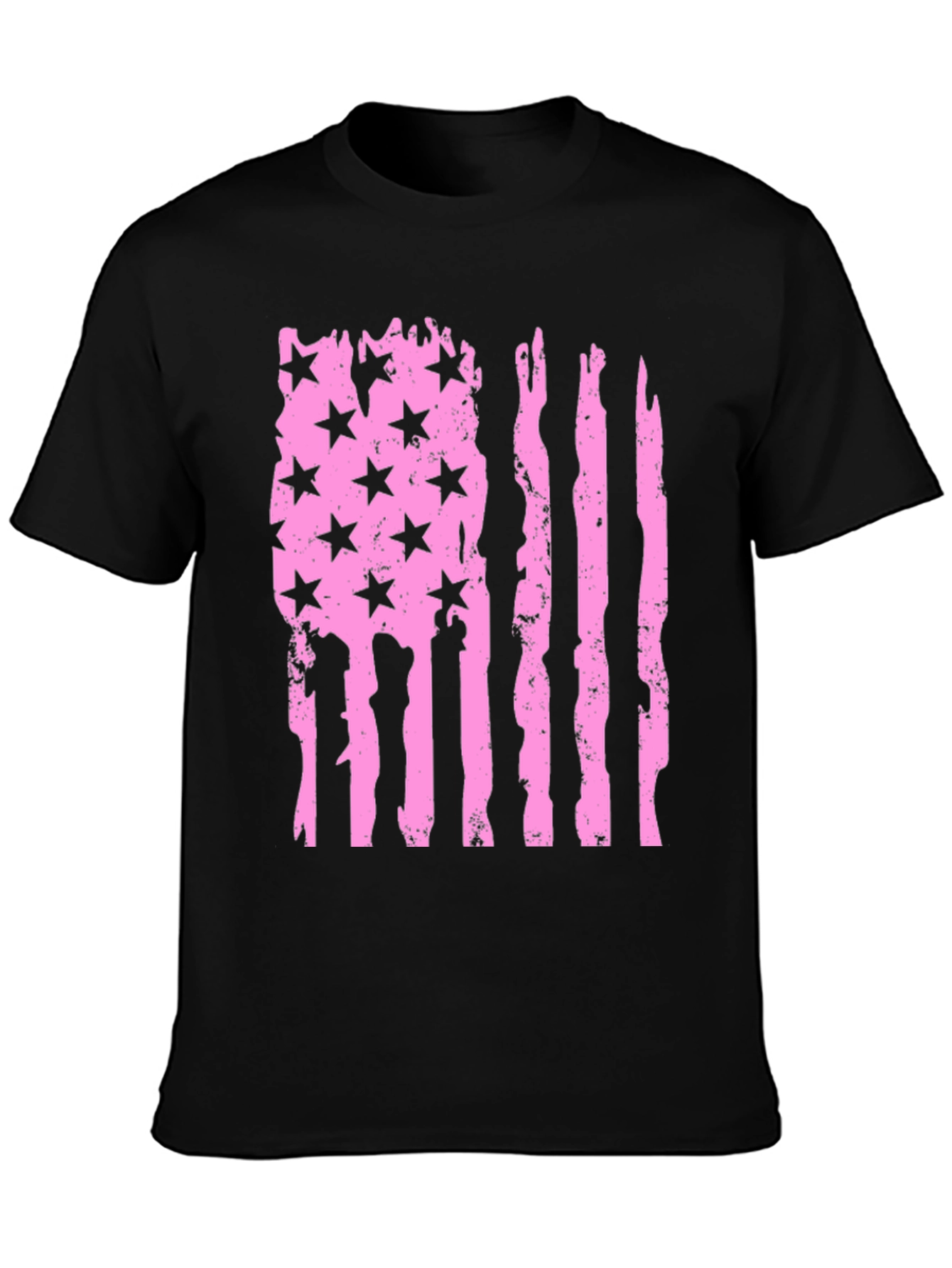 Black Distressed American Flag T-Shirt - Pink view 3