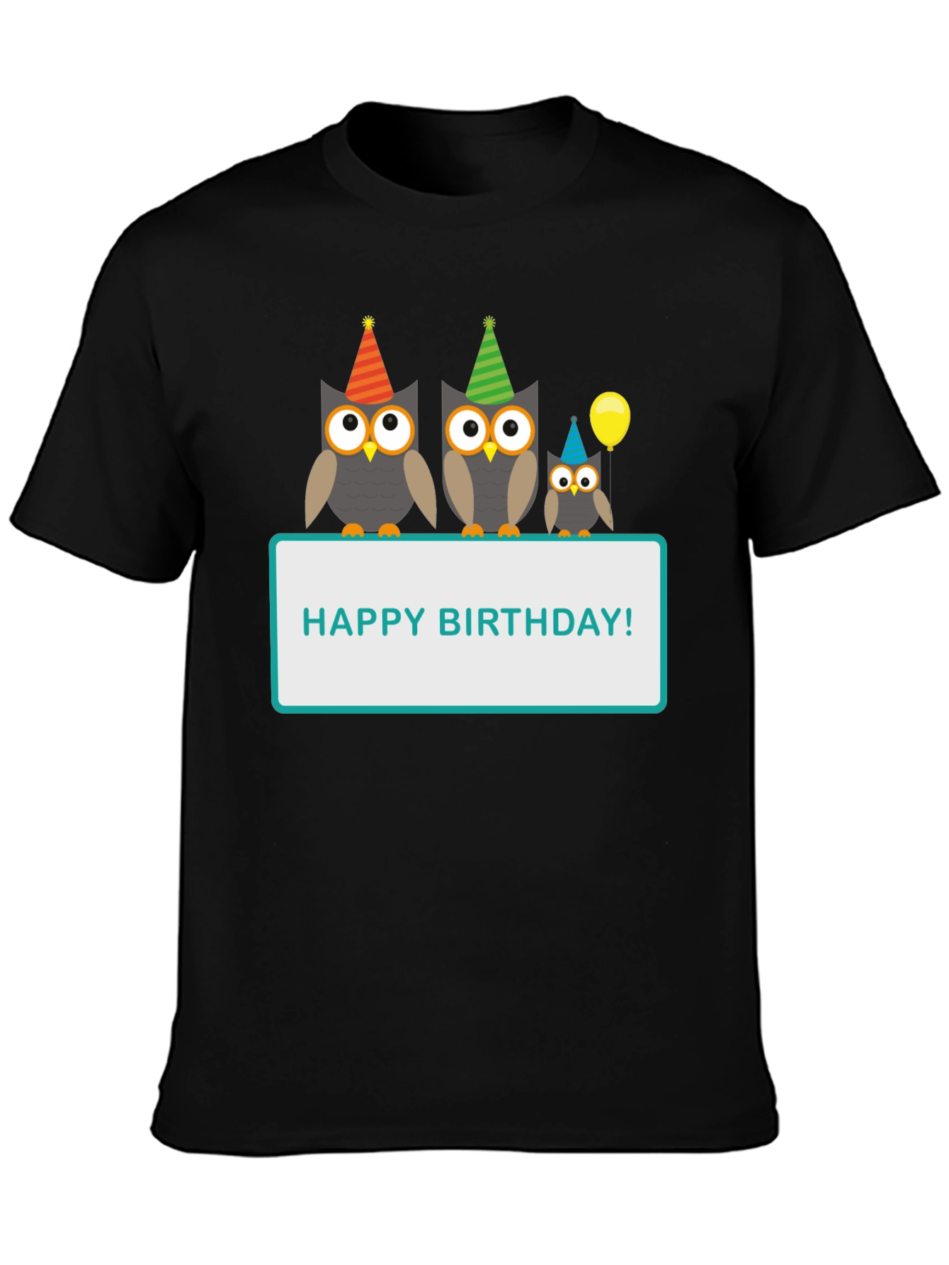 Black Happy Birthday Owl T-Shirt view 3