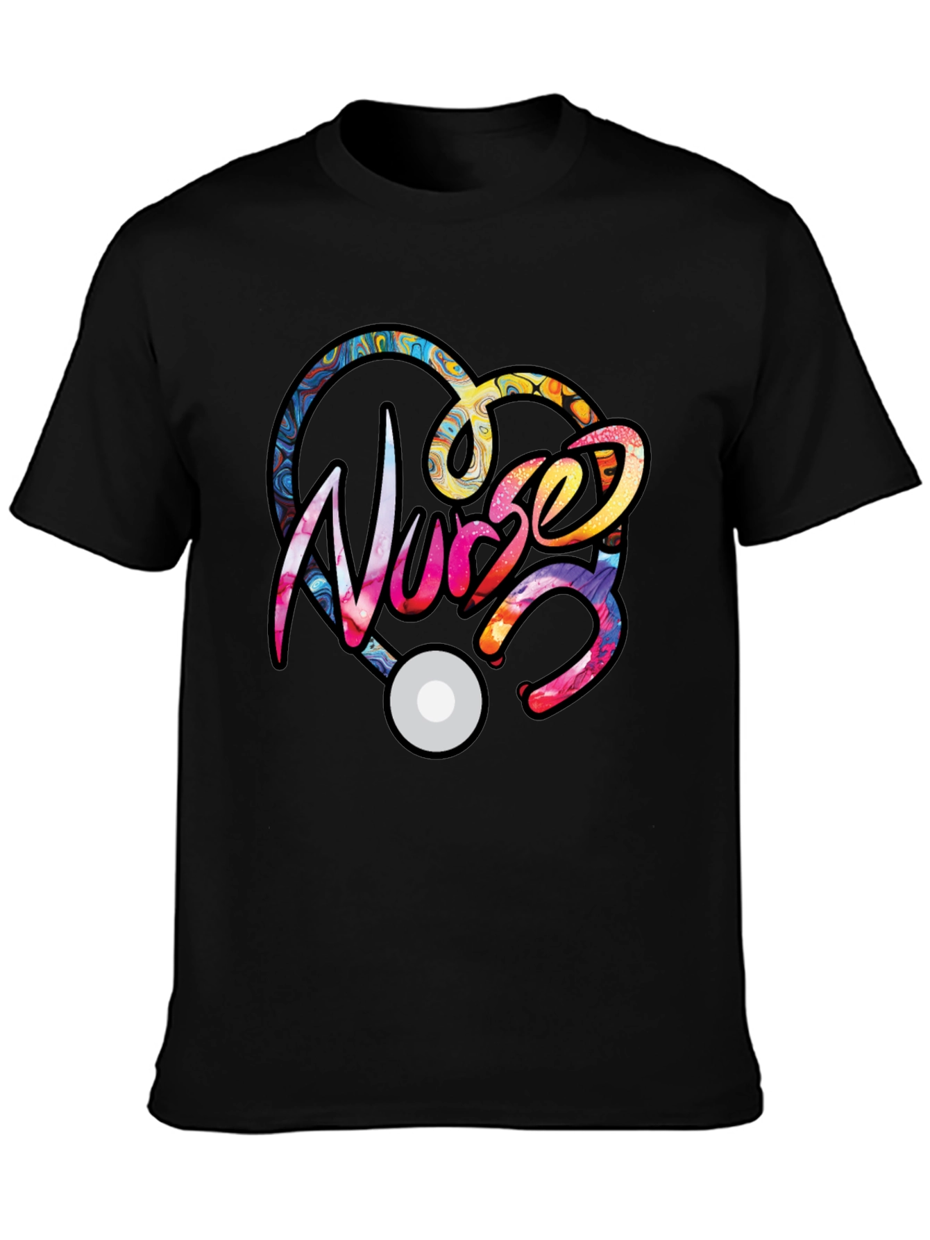 Black Nurse Heart Stethoscope Graphic T-Shirt view 3