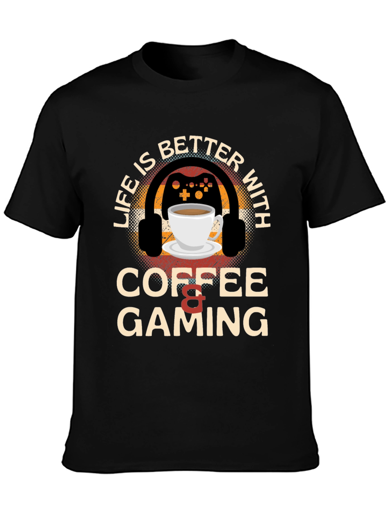 Black Coffee & Gaming T-Shirt - Gamer Life Style view 3