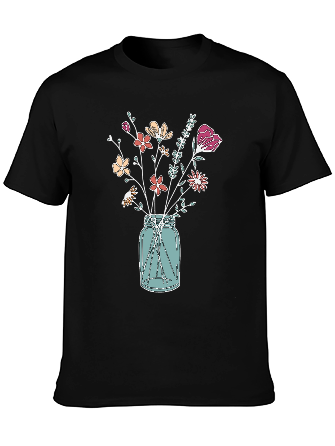 Black Floral Bouquet in Jar Graphic Tee view 3